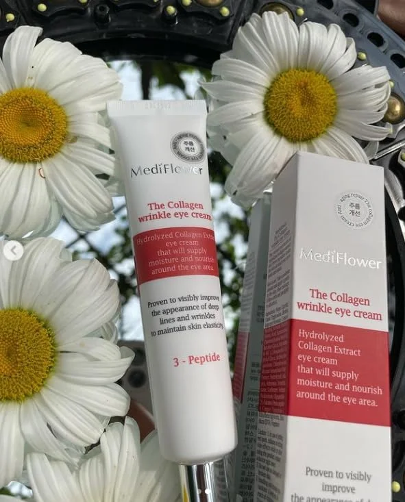 کرم دور چشم ضد چروک کلاژن کره ای برای پوست حساس اطراف چشم با اسید هیالورونیک، آدنوزین و سدیم هیالورونات، کاهش سن و مرطوب کننده قوی، توسط مدی فلاور، ساخت کره