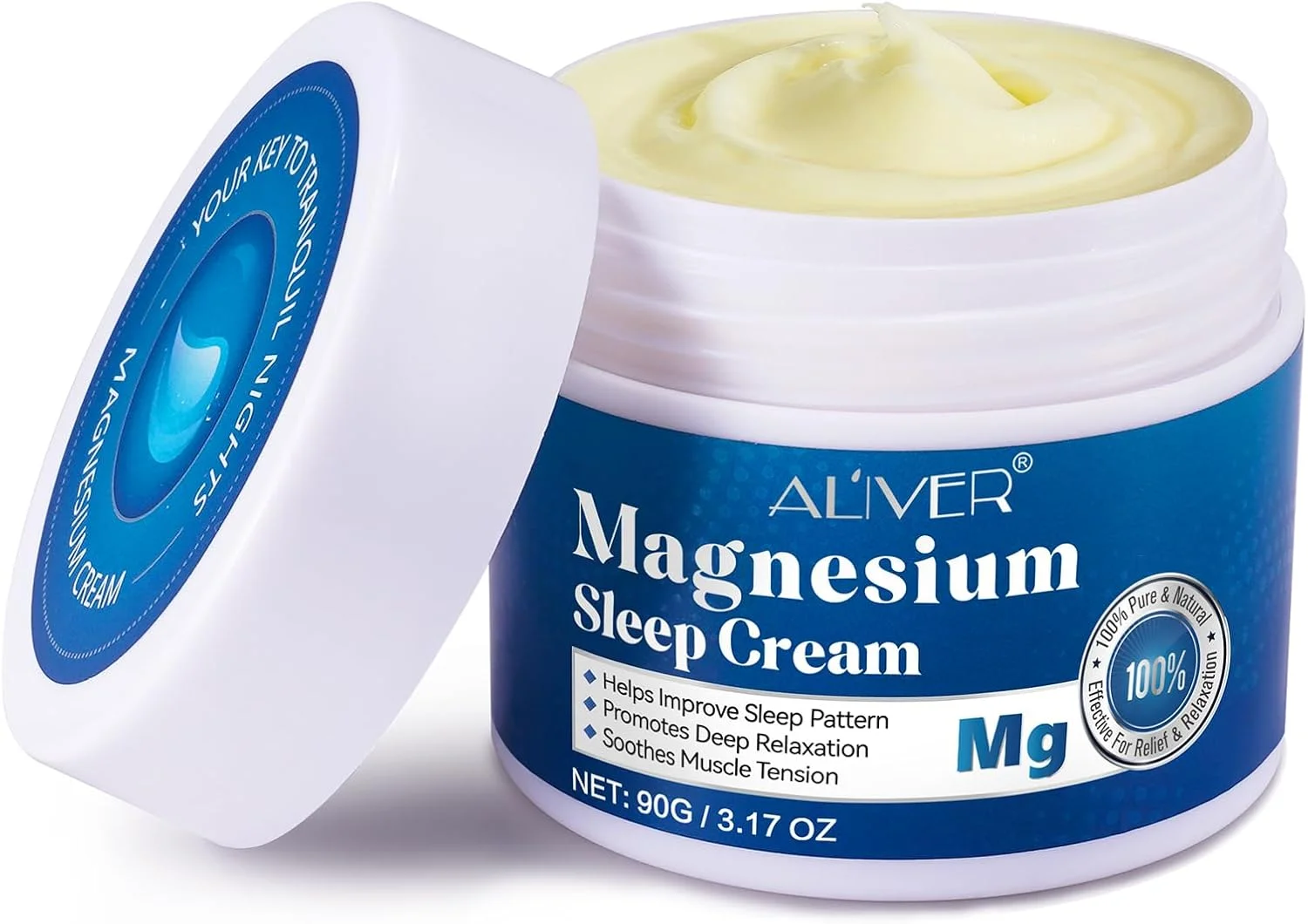 کرم منیزیم خالص ALIVER، 90 گرم، کرم روغن منیزیم برای خواب و پاها، پاهای بی قرار، آرامش بدن، لوسیون موضعی منیزیم، تسکین دهنده تنش عضلانی کرم منیزیم خالص ALIVER، 90 گرم، کرم روغن منیزیم برای خواب و پاها، پاهای بی قرار، آرامش بدن، لوسیون موضعی منیزیم، تسکین دهنده تنش عضلانی