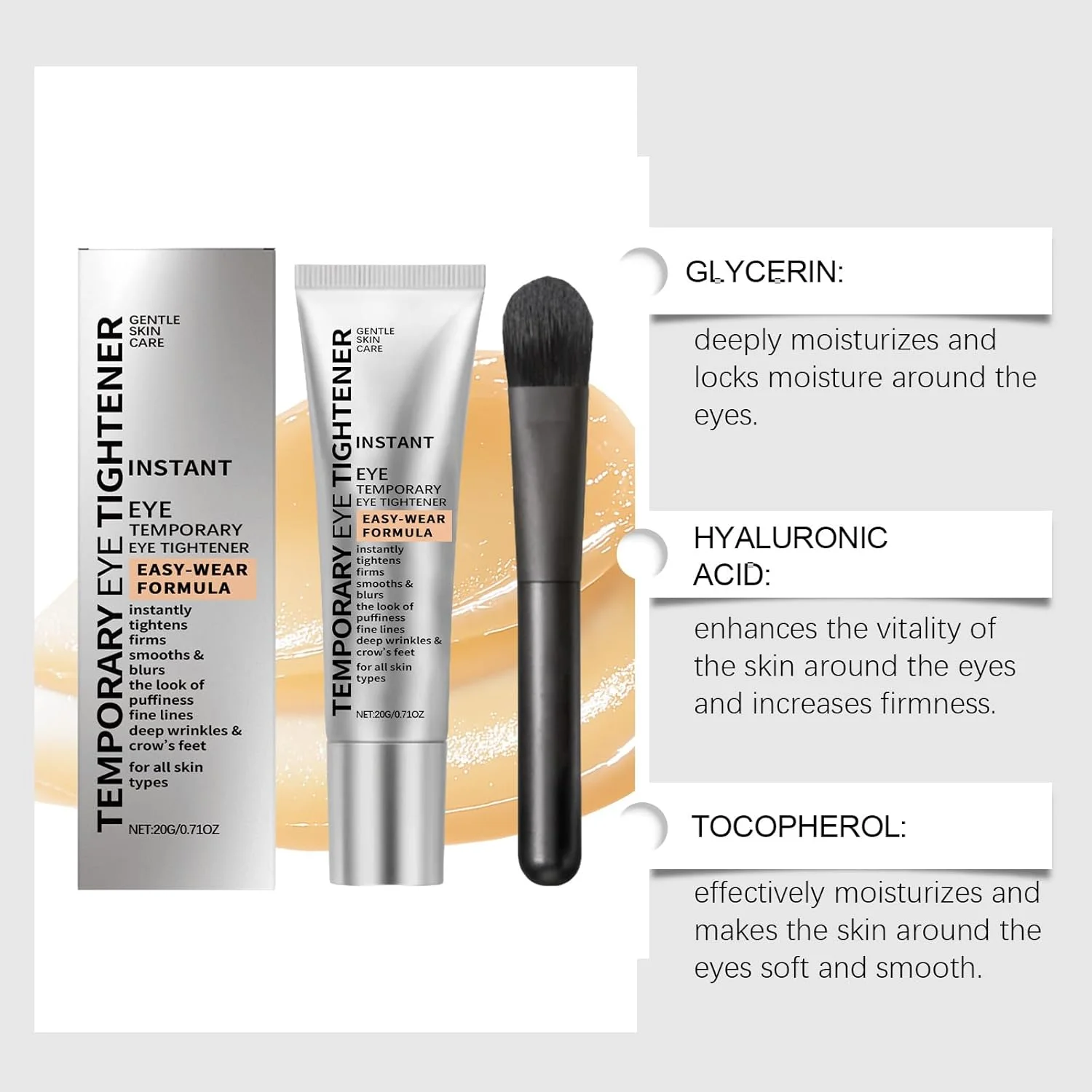 کرم سفت کننده موقت دور چشم به همراه برس، کرم سفت کننده فوری چشم، از بین برنده فوری پف زیر چشم، رفع کننده سیاهی دور چشم، کاهش خطوط ریز و چین و چروک، سفت کننده و صاف کننده پف (2 عدد) کرم سفت کننده موقت دور چشم به همراه برس، کرم سفت کننده فوری چشم، از بین برنده فوری پف زیر چشم، رفع کننده سیاهی دور چشم، کاهش خطوط ریز و چین و چروک، سفت کننده و صاف کننده پف (2 عدد)