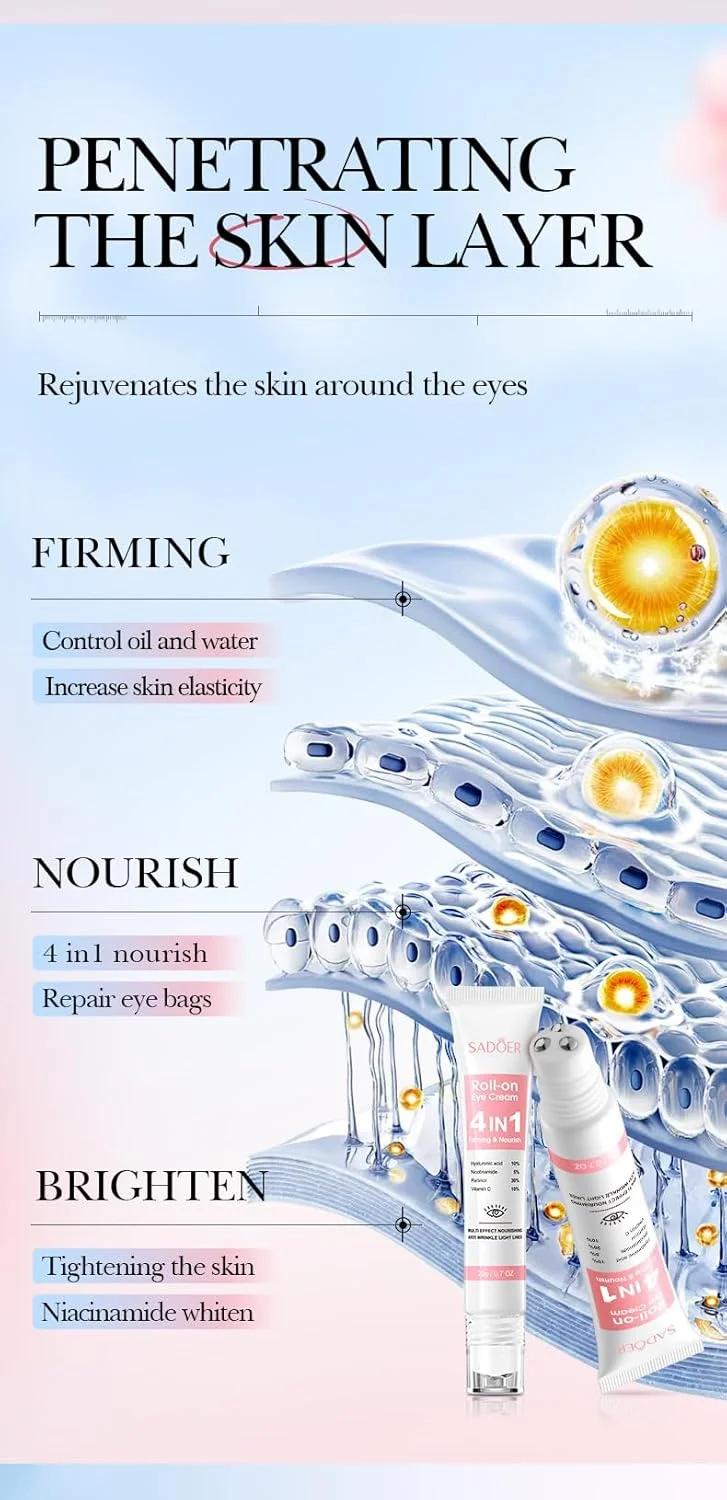 کرم دور چشم رولی با فرمول 4 در 1، آبرسان، روشن کننده و سفت کننده ناحیه دور چشم، حاوی هیالورونیک اسید، ویتامین C، نیاسینامید و رتینول، مغذی پوست، کاهش دهنده حلقه های تیره، پف و خطوط ریز کرم دور چشم رولی با فرمول 4 در 1، آبرسان، روشن کننده و سفت کننده ناحیه دور چشم، حاوی هیالورونیک اسید، ویتامین C، نیاسینامید و رتینول، مغذی پوست، کاهش دهنده حلقه های تیره، پف و خطوط ریز