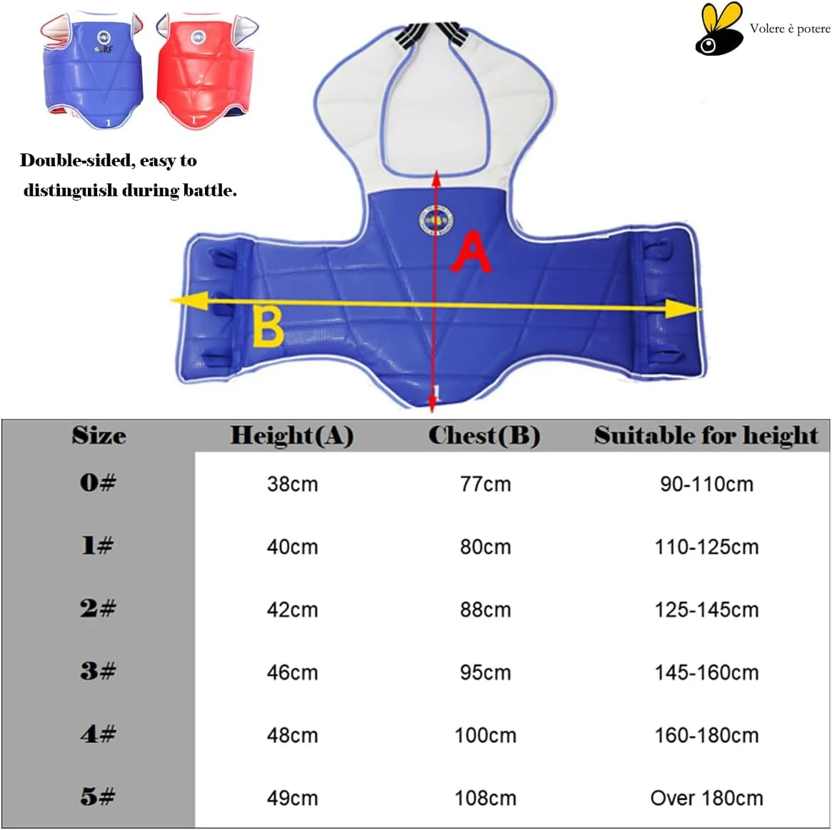 محافظ بدن دو رو تکواندو کاراته هنرهای رزمی TKD، محافظ سینه، محافظ شکم برای تمرین سایز 4 محافظ بدن دو رو تکواندو کاراته هنرهای رزمی TKD، محافظ سینه، محافظ شکم برای تمرین سایز 4