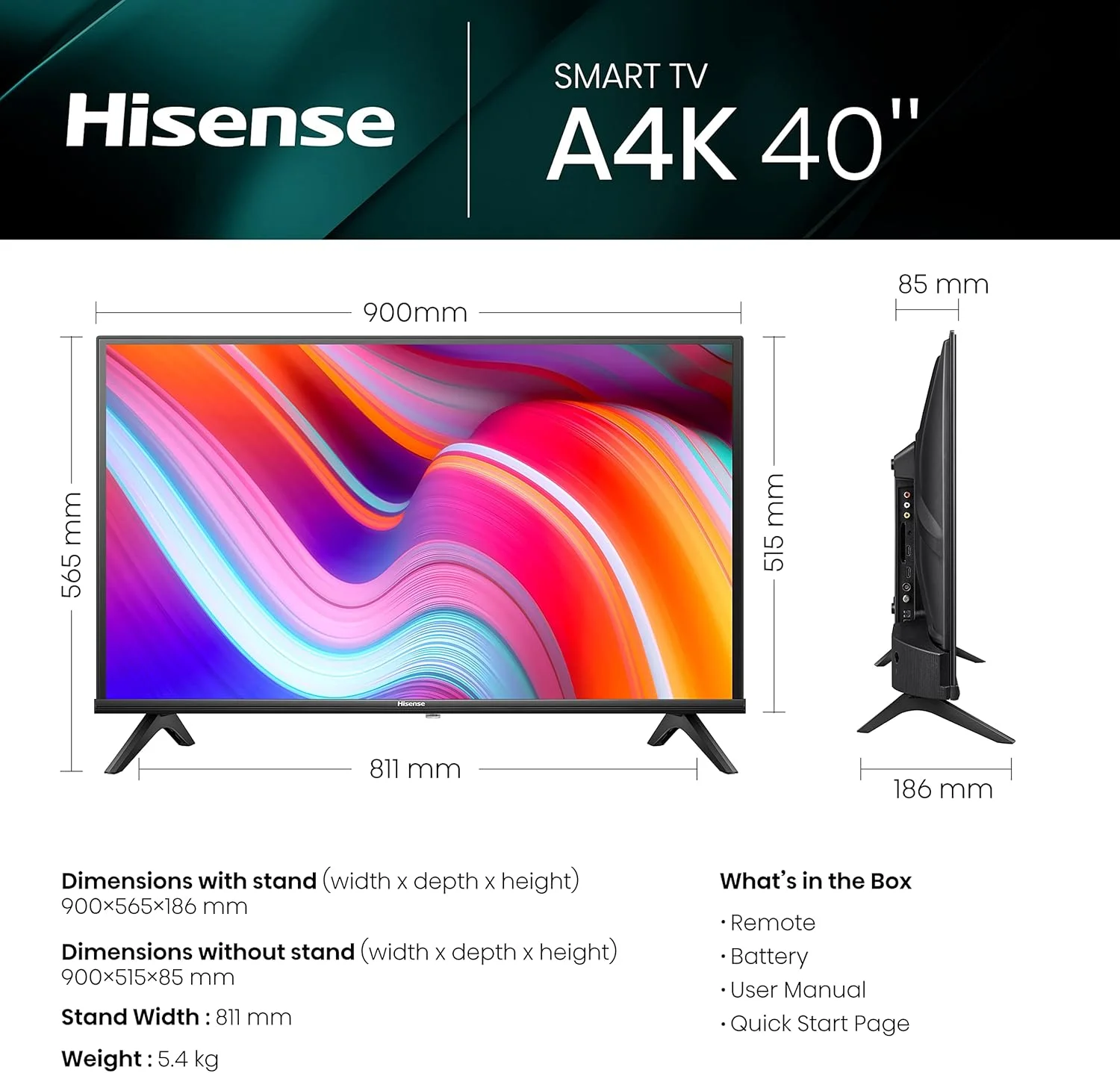 تلویزیون هوشمند 40 اینچ Hisense FHD VIDAA مدل 40A4KTUK - تقویت کننده طبیعی تصویر، HDMI، اشتراک گذاری با تلویزیون، یوتیوب، Freeview Play، نتفلیکس و دیزنی پلاس (مدل 2023) تلویزیون هوشمند 40 اینچ Hisense FHD VIDAA مدل 40A4KTUK - تقویت کننده طبیعی تصویر، HDMI، اشتراک گذاری با تلویزیون، یوتیوب، Freeview Play، نتفلیکس و دیزنی پلاس (مدل 2023)