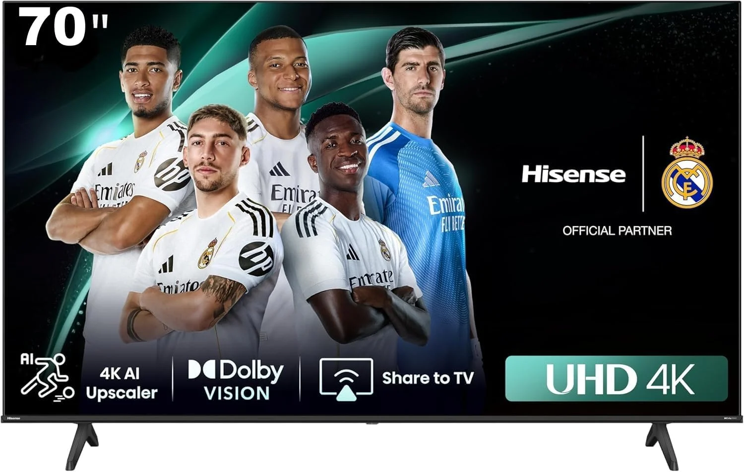 تلویزیون هوشمند 70 اینچ هایسنس 4K LED VIDAA HDR با فناوری Dolby Vision، حالت بازی پلاس، Smooth Motion با MEMC، کنترل صوتی، Netflix، Disney+، Shahid و Anghami مدل 70E6N (مدل 2024 - نسخه امارات)