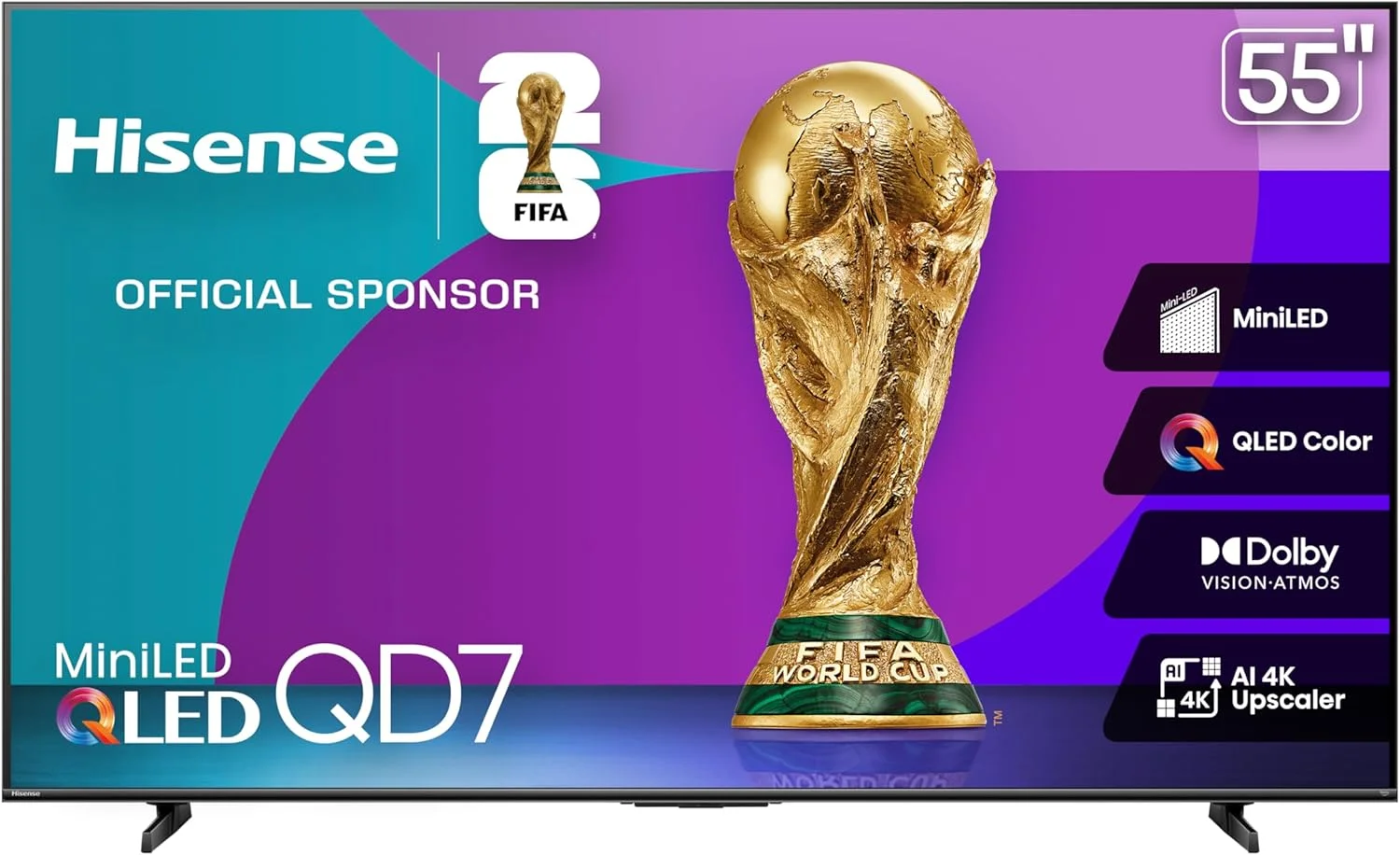 تلویزیون هوشمند 55 اینچ هایسنس سری QD7 مدل Mini-LED 4K UHD Fire TV (مدل 55QD7QF، 2025) - QLED، HDR10+، Dolby Vision، Dolby Atmos، حالت بازی پلاس، ALLM، دارای الکسا با کنترل صوتی، تلویزیون استریمینگ، مشکی