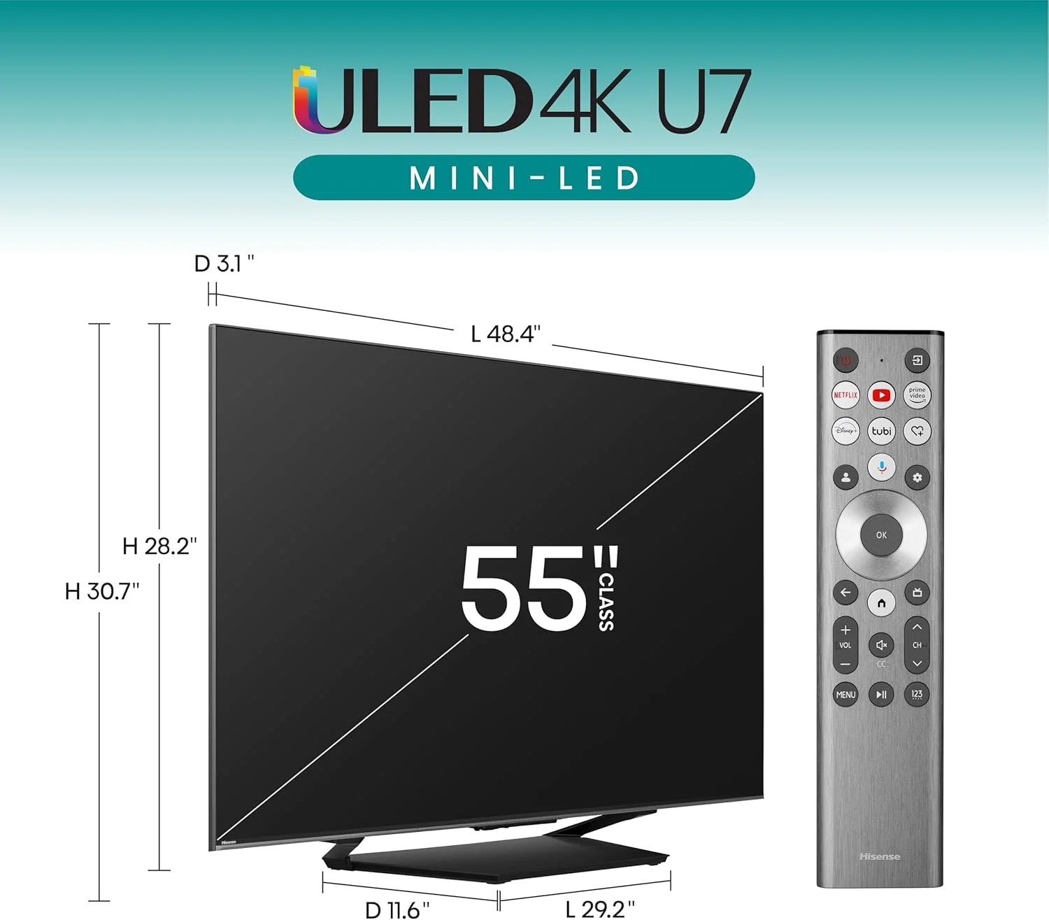 تلویزیون هوشمند 55 اینچ هایسنس سری U7 مدل 55U7N، 2024 - مینی ال ای دی ULED 4K UHD گوگل، QLED، Dolby Vision IQ، Dolby Atmos، Full Array Local Dimming، حالت بازی 144 هرتز Pro، VRR، سازگار با Alexa تلویزیون هوشمند 55 اینچ هایسنس سری U7 مدل 55U7N، 2024 - مینی ال ای دی ULED 4K UHD گوگل، QLED، Dolby Vision IQ، Dolby Atmos، Full Array Local Dimming، حالت بازی 144 هرتز Pro، VRR، سازگار با Alexa
