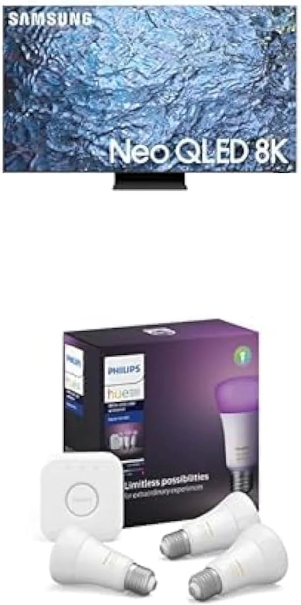 تلویزیون 65 اینچ سامسونگ Neo QLED 8K با پردازنده کوانتومی عصبی 8K و صفحه نمایش Infinity - مدل QA65QN900CUXZN (مدل 2023) به همراه کیت استارتر لامپ هوشمند LED Philips Hue Ambiance (شامل 3 لامپ و Bridge) تلویزیون 65 اینچ سامسونگ Neo QLED 8K با پردازنده کوانتومی عصبی 8K و صفحه نمایش Infinity - مدل QA65QN900CUXZN (مدل 2023) به همراه کیت استارتر لامپ هوشمند LED Philips Hue Ambiance (شامل 3 لامپ و Bridge)
