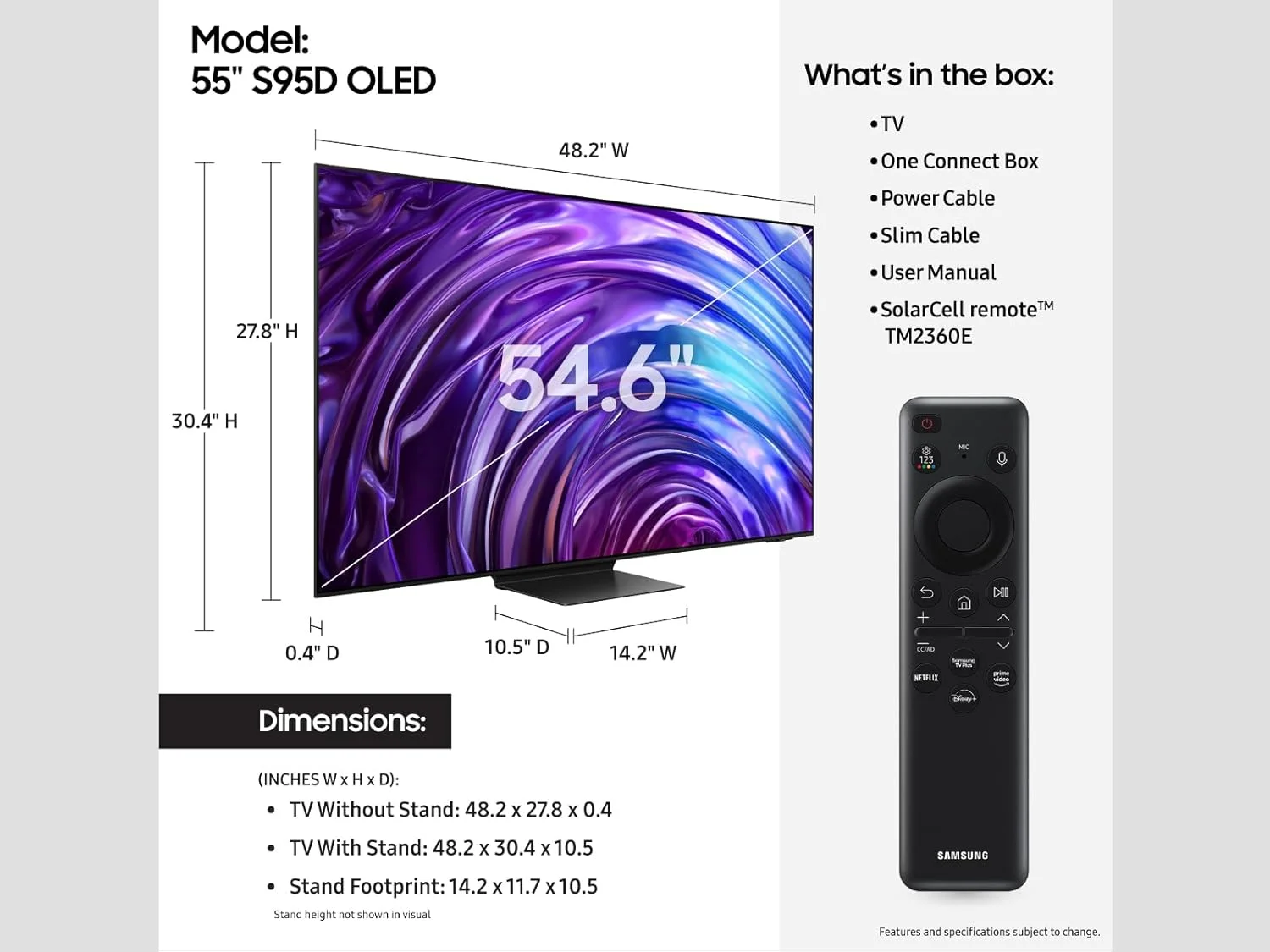 تلویزیون هوشمند 55 اینچ سامسونگ OLED 4K سری S95D با HDR Pro، Dolby Atmos، Object Tracking Sound+، Motion Xcelerator، Real Depth Enhancer و AI Upscaling - نسخه بین المللی تلویزیون هوشمند 55 اینچ سامسونگ OLED 4K سری S95D با HDR Pro، Dolby Atmos، Object Tracking Sound+، Motion Xcelerator، Real Depth Enhancer و AI Upscaling - نسخه بین المللی