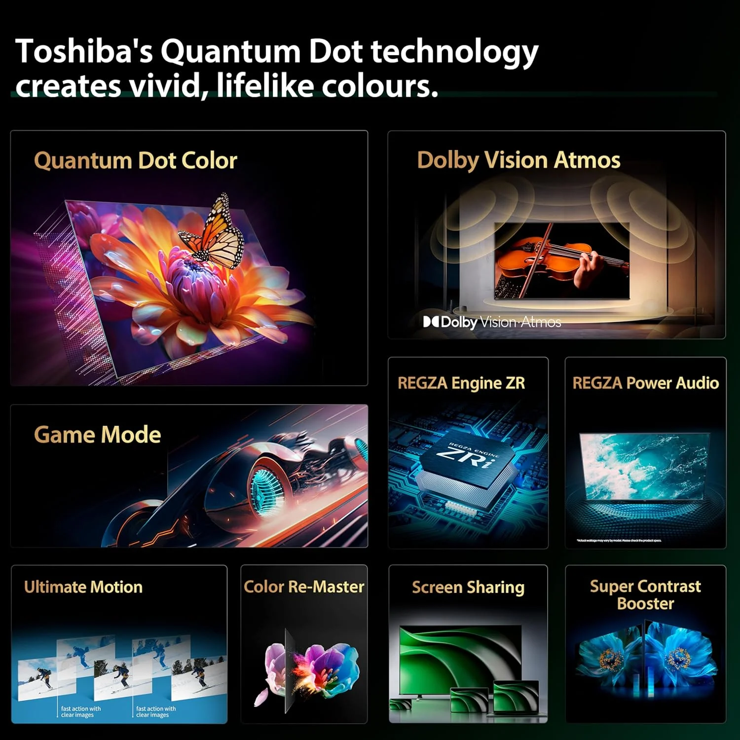 تلویزیون هوشمند 55 اینچ QLED توشیبا مدل C450M با نرخ نوسازی 60 هرتز - فناوری Quantom Dot Colour، ارتقاء کیفیت تصویر AI 4K، گیره ضد واژگونی، صدای REGZA Power، حالت بازی، حالت ورزشی، Ultimate Motion، Dolby Vision Atmos (مدل 2024) تلویزیون هوشمند 55 اینچ QLED توشیبا مدل C450M با نرخ نوسازی 60 هرتز - فناوری Quantom Dot Colour، ارتقاء کیفیت تصویر AI 4K، گیره ضد واژگونی، صدای REGZA Power، حالت بازی، حالت ورزشی، Ultimate Motion، Dolby Vision Atmos (مدل 2024)