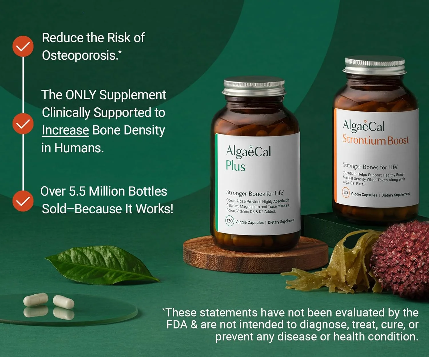 پک تقویت کننده استخوان AlgaeCal - مکمل کلسیم گیاهی با منیزیم، بور، ویتامین K2 + D3 | شامل تقویت کننده استرانسیم | افزایش طبیعی تراکم استخوان (عرضه 3 ماهه) پک تقویت کننده استخوان AlgaeCal - مکمل کلسیم گیاهی با منیزیم، بور، ویتامین K2 + D3 | شامل تقویت کننده استرانسیم | افزایش طبیعی تراکم استخوان (عرضه 3 ماهه)