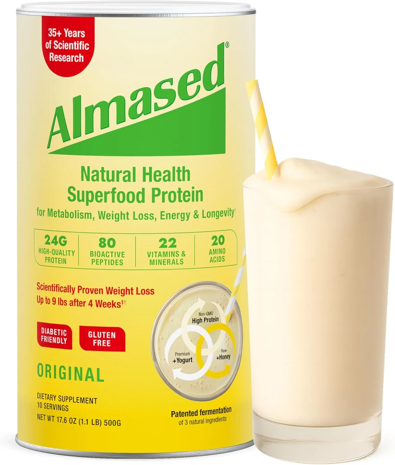 پودر شیک پروتئین با گلیسمی پایین Almased، جایگزین وعده غذایی برای مدیریت وزن، پروتئین گیاهی غیر تراریخته، بدون گلوتن، 482 گرم پودر شیک پروتئین با گلیسمی پایین Almased، جایگزین وعده غذایی برای مدیریت وزن، پروتئین گیاهی غیر تراریخته، بدون گلوتن، 482 گرم