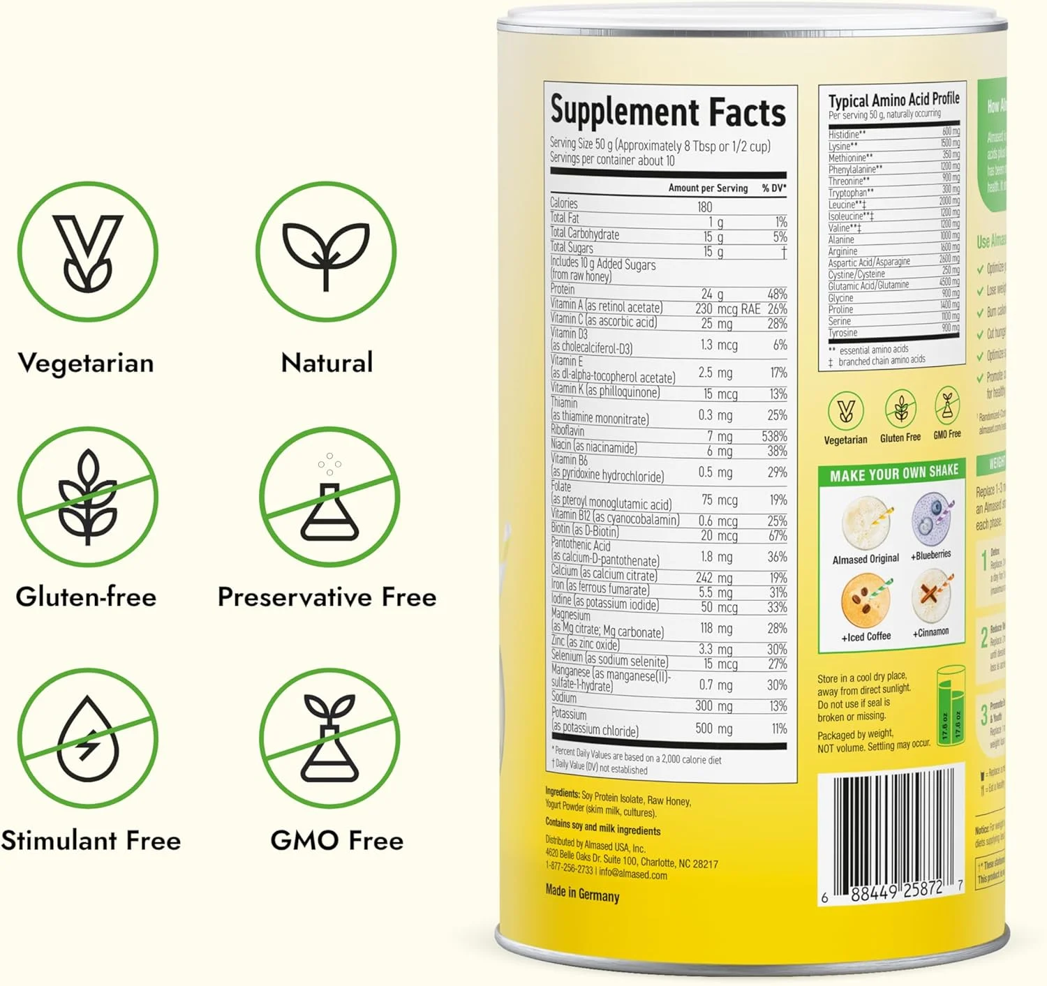پودر شیک پروتئین با گلیسمی پایین Almased، جایگزین وعده غذایی برای مدیریت وزن، پروتئین گیاهی غیر تراریخته، بدون گلوتن، 482 گرم پودر شیک پروتئین با گلیسمی پایین Almased، جایگزین وعده غذایی برای مدیریت وزن، پروتئین گیاهی غیر تراریخته، بدون گلوتن، 482 گرم