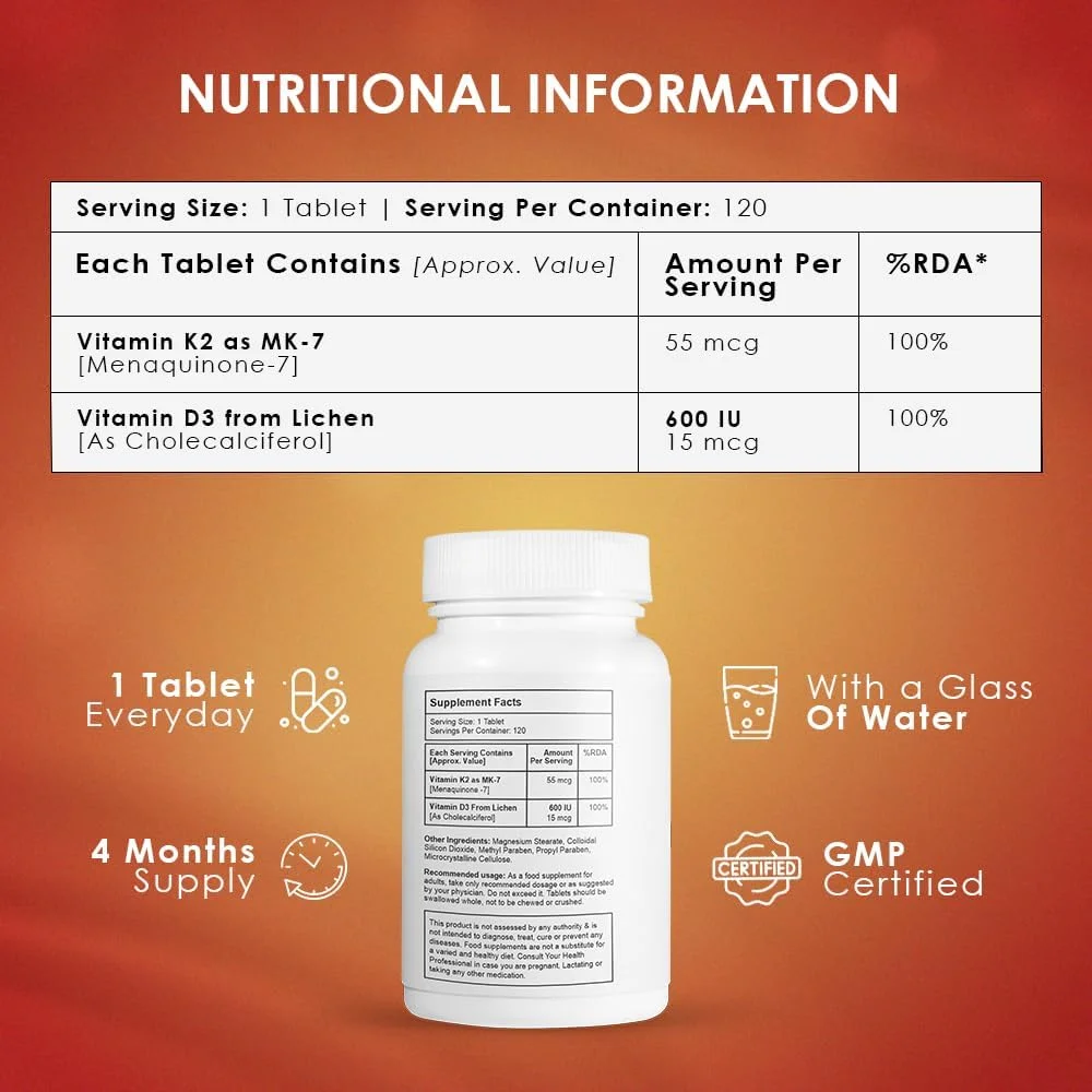 ویتامین D3 K2 فورته آمبروسیال | ویتامین D3 (600 واحد بین المللی) به همراه ویتامین K2 MK-7 | مکمل روزانه با جذب بالا | فرمول گیاهی | 120 قرص ویتامین D3 K2 فورته آمبروسیال | ویتامین D3 (600 واحد بین المللی) به همراه ویتامین K2 MK-7 | مکمل روزانه با جذب بالا | فرمول گیاهی | 120 قرص