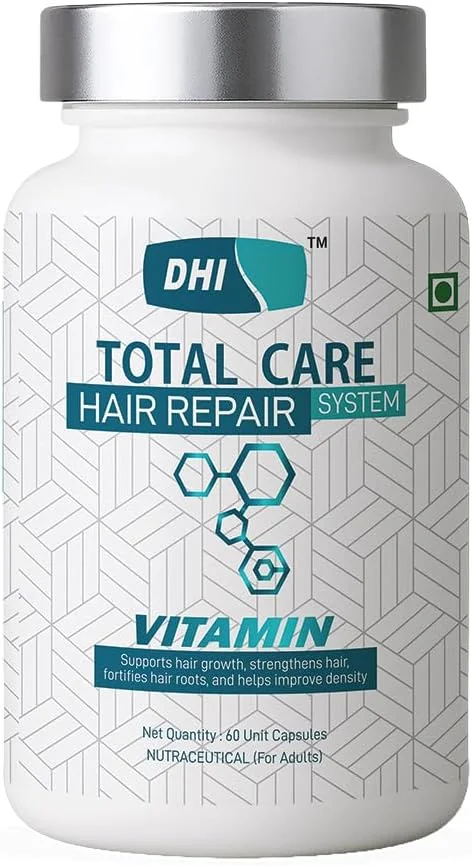 مکمل ویتامین ترمیم مو DHI | حاوی بیوتین گیاهی و گیاهان آیورودا | پشتیبانی از رشد، استحکام و تراکم مو | برای آقایان و بانوان | 60 کپسول گیاهی