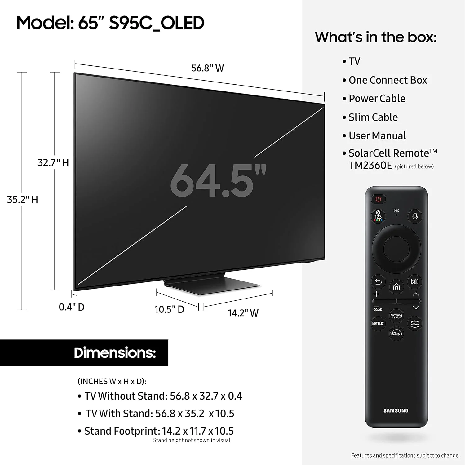 تلویزیون هوشمند 65 اینچ سامسونگ OLED 4K سری S95C با Quantum HDR، Dolby Atmos، Object Tracking Sound+، Q Symphony، Motion Xcelerator Turbo Pro، Gaming Hub و Alexa داخلی (QN65S95C)، تیتان مشکی تلویزیون هوشمند 65 اینچ سامسونگ OLED 4K سری S95C با Quantum HDR، Dolby Atmos، Object Tracking Sound+، Q Symphony، Motion Xcelerator Turbo Pro، Gaming Hub و Alexa داخلی (QN65S95C)، تیتان مشکی
