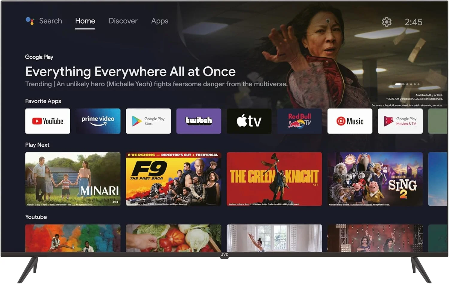 تلویزیون 85 اینچ بدون حاشیه 4K UHD QLED گوگل JVC با ریموت صوتی، بلوتوث، کروم کست داخلی و Dolby Audio - مدل 2024 LT-85NQ7145 تلویزیون 85 اینچ بدون حاشیه 4K UHD QLED گوگل JVC با ریموت صوتی، بلوتوث، کروم کست داخلی و Dolby Audio - مدل 2024 LT-85NQ7145