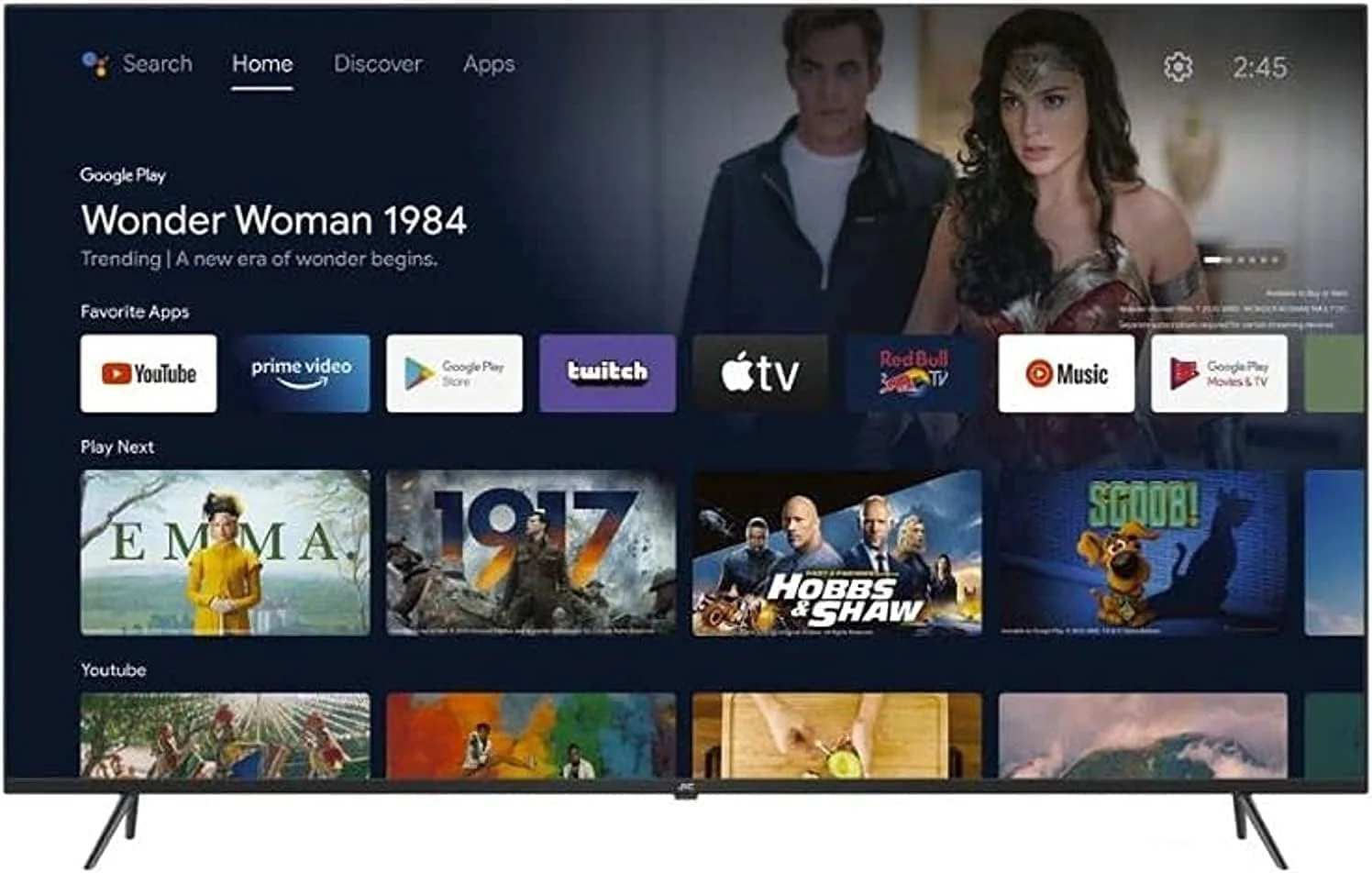 تلویزیون هوشمند 70 اینچ 4K UHD جی وی سی بدون حاشیه، دارای Hey Google، Netflix، YouTube، Shahid، بلوتوث و وای فای داخلی، رنگ مشکی، مدل LT70N7135 تلویزیون هوشمند 70 اینچ 4K UHD جی وی سی بدون حاشیه، دارای Hey Google، Netflix، YouTube، Shahid، بلوتوث و وای فای داخلی، رنگ مشکی، مدل LT70N7135