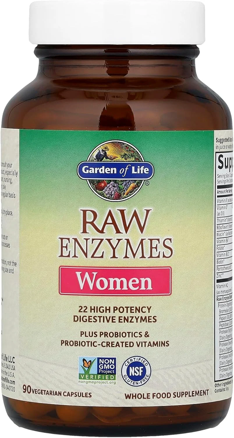 مکمل گیاهی گوارش زنان Garden of Life - آنزیم های خام برای هضم، نفخ، گاز و IBS، 90 کپسول