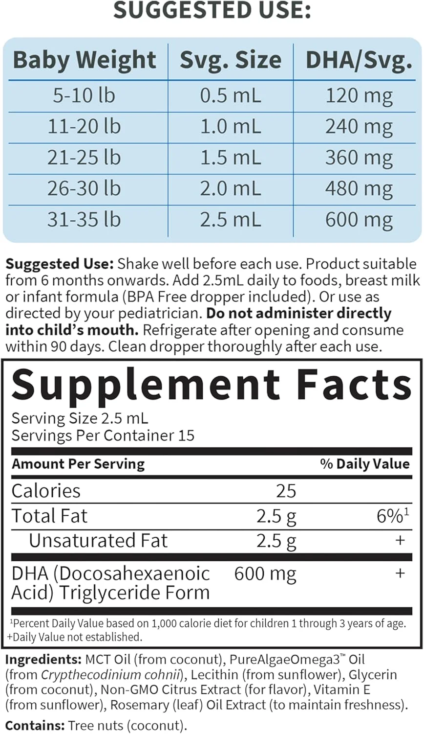 قطره DHA کودک Garden of Life، 600 میلی گرم امگا 3 DHA وگان برای مغز و چشم کودک از منابع گیاهی (بدون روغن ماهی) برای نوزادان، کودکان نوپا، 37.5 میلی لیتر مایع قطره DHA کودک Garden of Life، 600 میلی گرم امگا 3 DHA وگان برای مغز و چشم کودک از منابع گیاهی (بدون روغن ماهی) برای نوزادان، کودکان نوپا، 37.5 میلی لیتر مایع