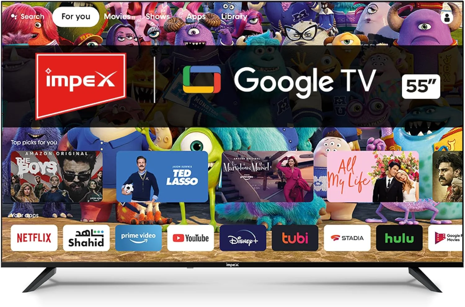 تلویزیون هوشمند 55 اینچی FHD گوگل ایمپکس با Dolby Vision Atmos و Dolby Audio، DTS HD، کروم کست داخلی، 2 گیگابایت رم، 8 گیگابایت رام، HDMI ARC، طراحی فوق العاده باریک با ریموت صوتی، همراه با پایه دیواری - evoQ 55S4RLC2