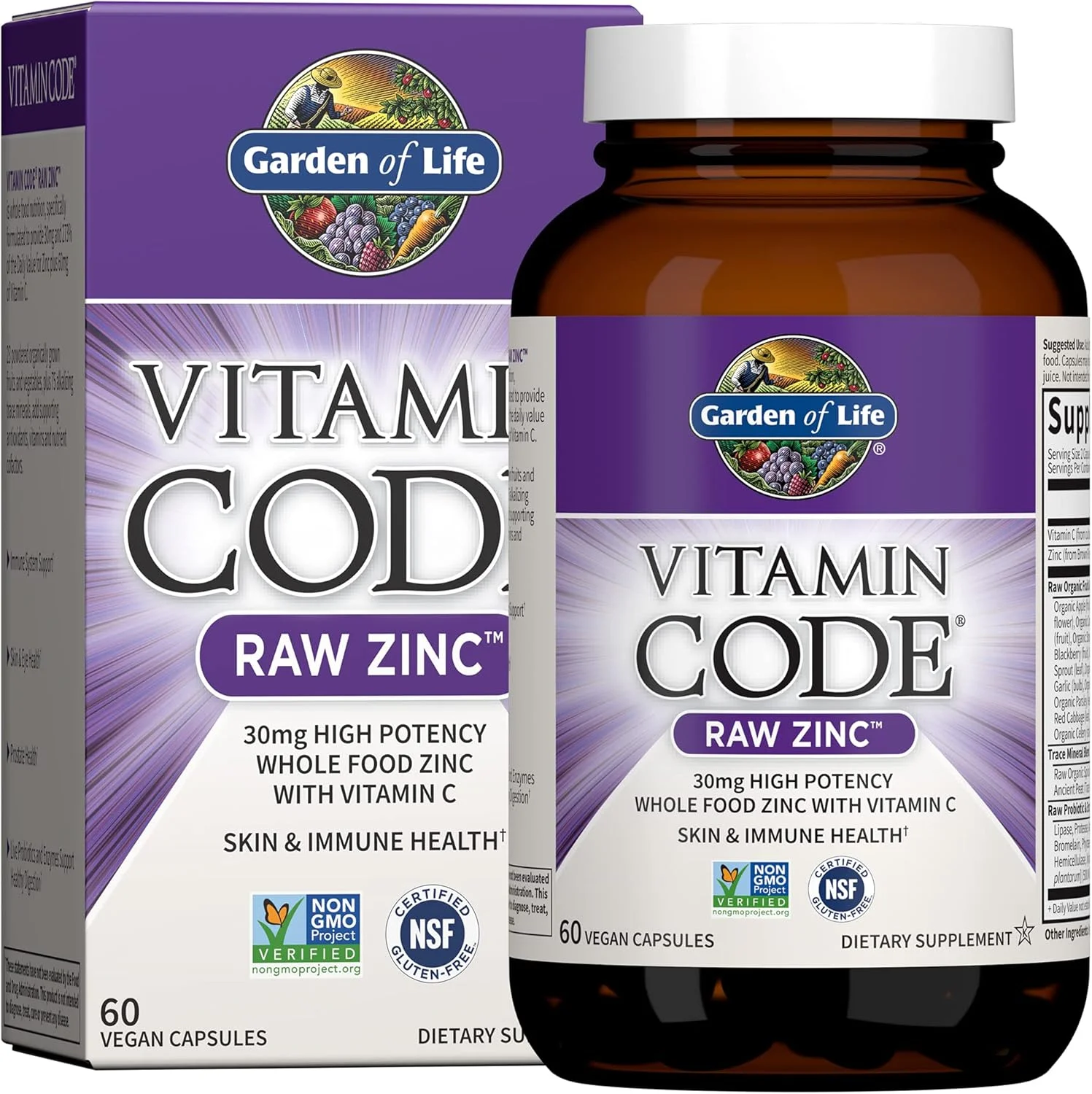 مکمل غذایی روی خام Vitamin Code Garden of Life، 30 میلی گرم روی با منشاء غذایی کامل + ویتامین C، مواد معدنی کمیاب و پروبیوتیک ها برای حمایت از سیستم ایمنی، دارای گواهی وگان، غیر GMO و بدون گلوتن، 60 کپسول مکمل غذایی روی خام Vitamin Code Garden of Life، 30 میلی گرم روی با منشاء غذایی کامل + ویتامین C، مواد معدنی کمیاب و پروبیوتیک ها برای حمایت از سیستم ایمنی، دارای گواهی وگان، غیر GMO و بدون گلوتن، 60 کپسول
