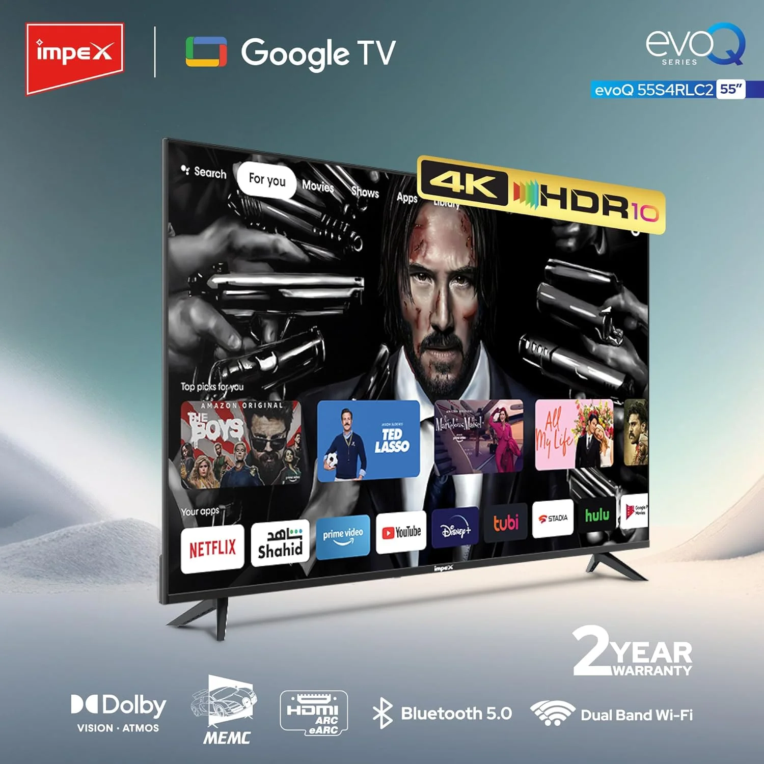 تلویزیون هوشمند 55 اینچی FHD گوگل ایمپکس با Dolby Vision Atmos و Dolby Audio، DTS HD، کروم کست داخلی، 2 گیگابایت رم، 8 گیگابایت رام، HDMI ARC، طراحی فوق العاده باریک با ریموت صوتی، همراه با پایه دیواری - evoQ 55S4RLC2 تلویزیون هوشمند 55 اینچی FHD گوگل ایمپکس با Dolby Vision Atmos و Dolby Audio، DTS HD، کروم کست داخلی، 2 گیگابایت رم، 8 گیگابایت رام، HDMI ARC، طراحی فوق العاده باریک با ریموت صوتی، همراه با پایه دیواری - evoQ 55S4RLC2