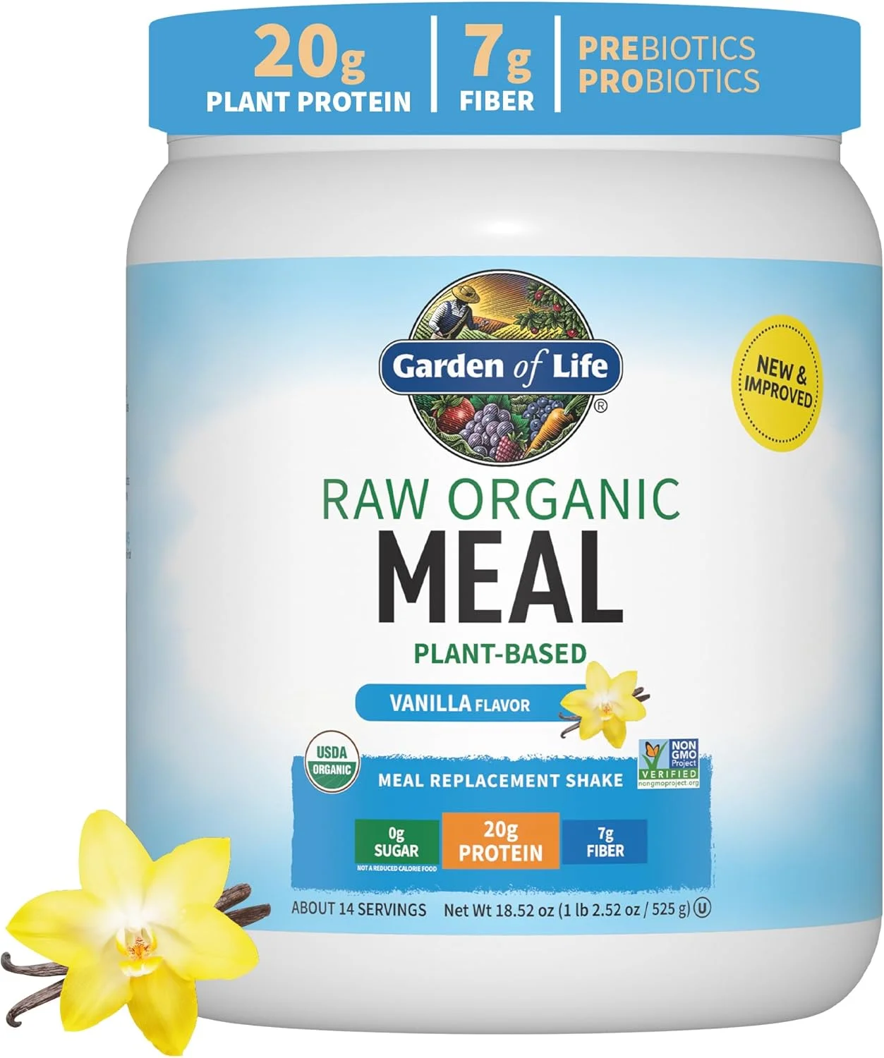 پودر جایگزین وعده غذایی Garden of Life با طعم وانیل، 14 سروینگ، پودر پروتئین گیاهی ارگانیک و خام، وگان، بدون گلوتن پودر جایگزین وعده غذایی Garden of Life با طعم وانیل، 14 سروینگ، پودر پروتئین گیاهی ارگانیک و خام، وگان، بدون گلوتن