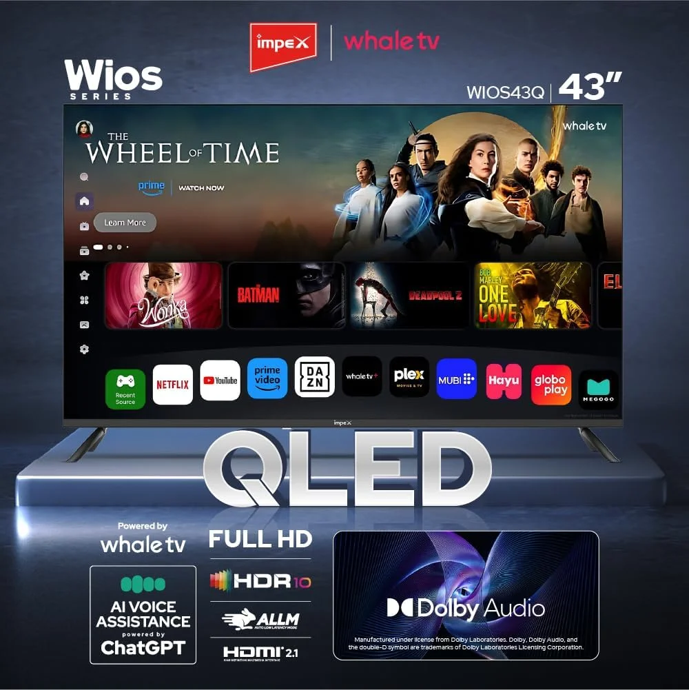 تلویزیون هوشمند 43 اینچ FHD QLED ایمپکس Whale OS مدل (Wios43Q) | دستیار صوتی هوش مصنوعی ChatGPT | نتفلیکس، پرایم، یوتیوب | 8 گیگابایت رام، 1 گیگابایت رم | HDMI x2، USB x2 | 1920x1080 | تلویزیون 90 وات تلویزیون هوشمند 43 اینچ FHD QLED ایمپکس Whale OS مدل (Wios43Q) | دستیار صوتی هوش مصنوعی ChatGPT | نتفلیکس، پرایم، یوتیوب | 8 گیگابایت رام، 1 گیگابایت رم | HDMI x2، USB x2 | 1920x1080 | تلویزیون 90 وات