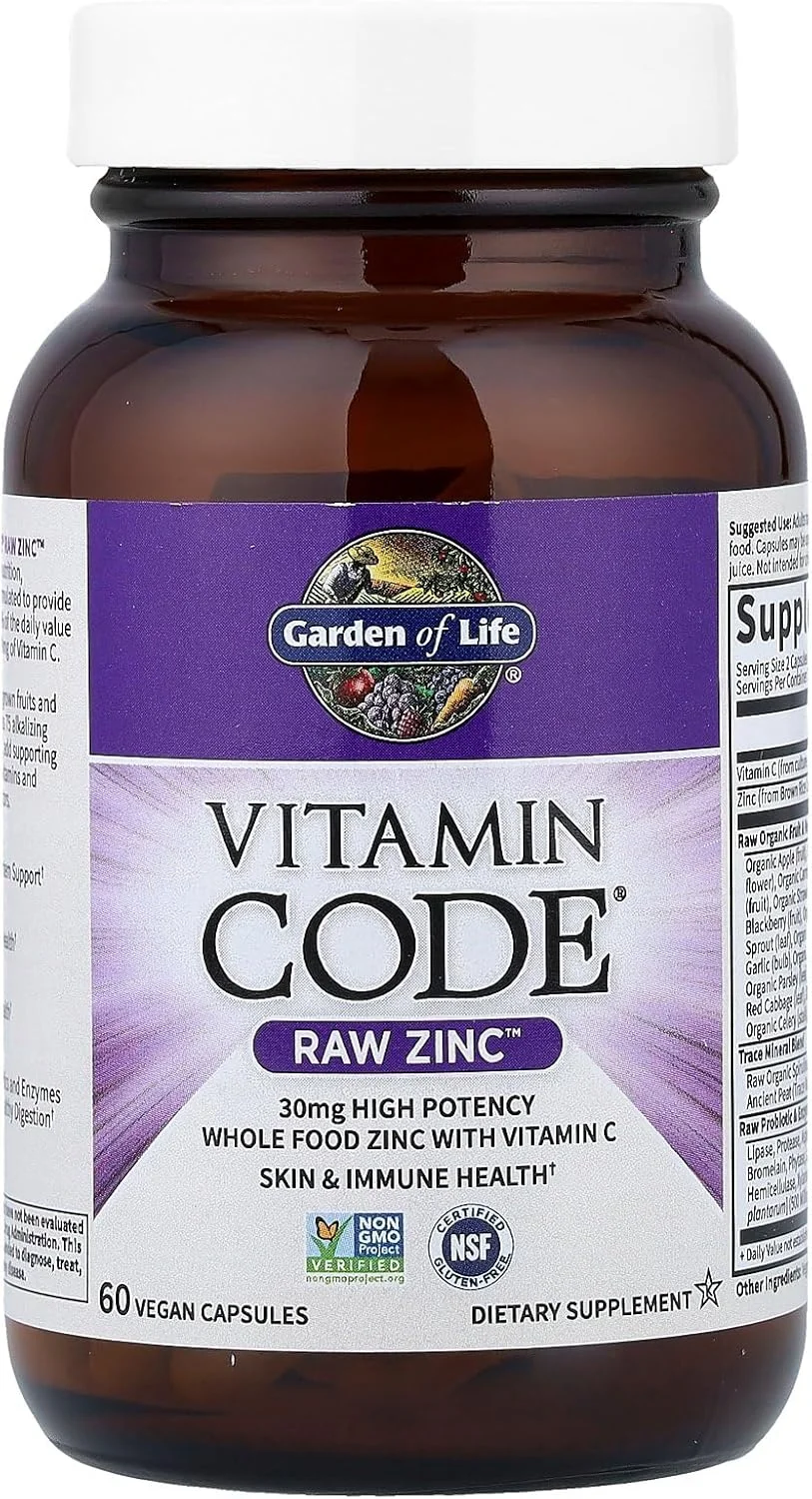 مکمل غذایی روی خام Vitamin Code Garden of Life، 30 میلی گرم روی با منشاء غذایی کامل + ویتامین C، مواد معدنی کمیاب و پروبیوتیک ها برای حمایت از سیستم ایمنی، دارای گواهی وگان، غیر GMO و بدون گلوتن، 60 کپسول مکمل غذایی روی خام Vitamin Code Garden of Life، 30 میلی گرم روی با منشاء غذایی کامل + ویتامین C، مواد معدنی کمیاب و پروبیوتیک ها برای حمایت از سیستم ایمنی، دارای گواهی وگان، غیر GMO و بدون گلوتن، 60 کپسول