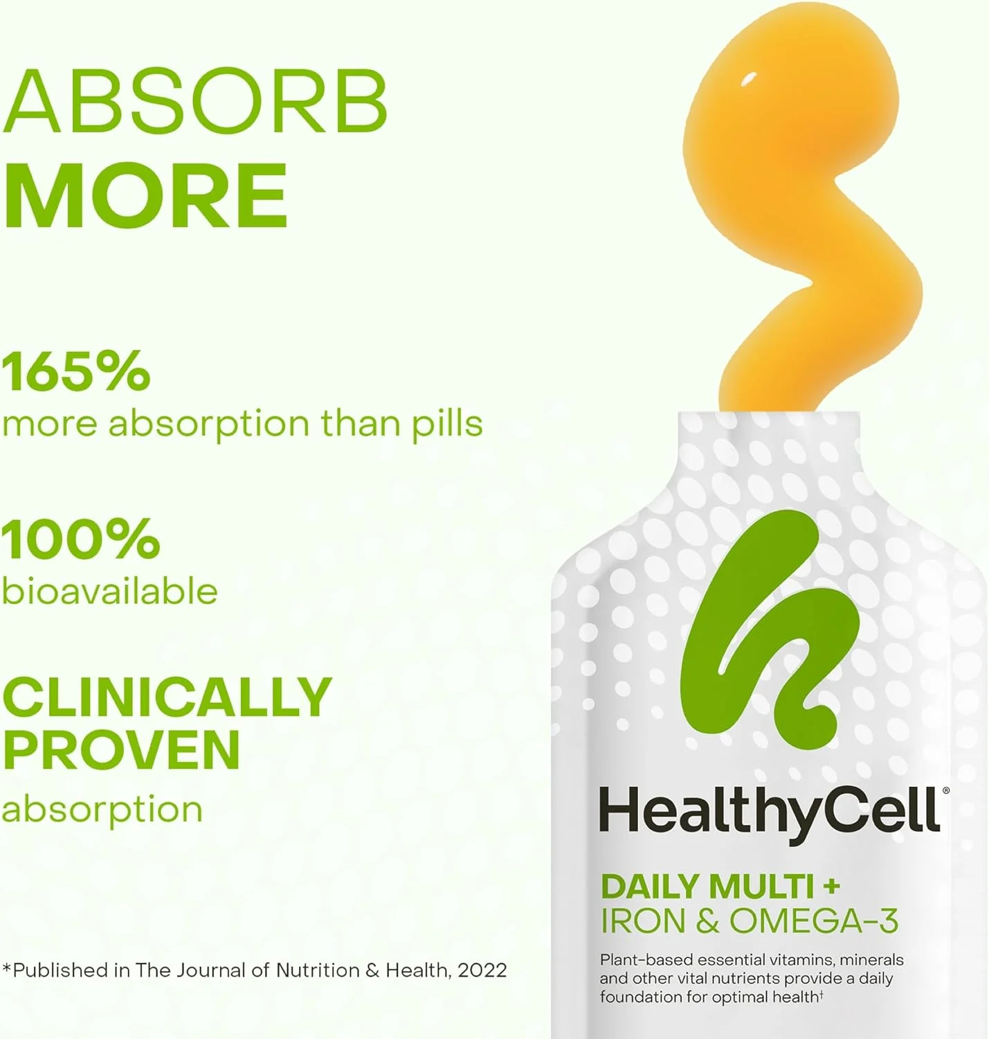 مکمل مایع مولتی ویتامین روزانه گیاهی هلثی سل با آهن و امگا 3، شامل بیش از 25 ویتامین، مواد معدنی و مغذی ضروری برای سلامت مغز و قلب، تقویت سیستم ایمنی و انرژی - 30 بسته ژلی مکمل مایع مولتی ویتامین روزانه گیاهی هلثی سل با آهن و امگا 3، شامل بیش از 25 ویتامین، مواد معدنی و مغذی ضروری برای سلامت مغز و قلب، تقویت سیستم ایمنی و انرژی - 30 بسته ژلی