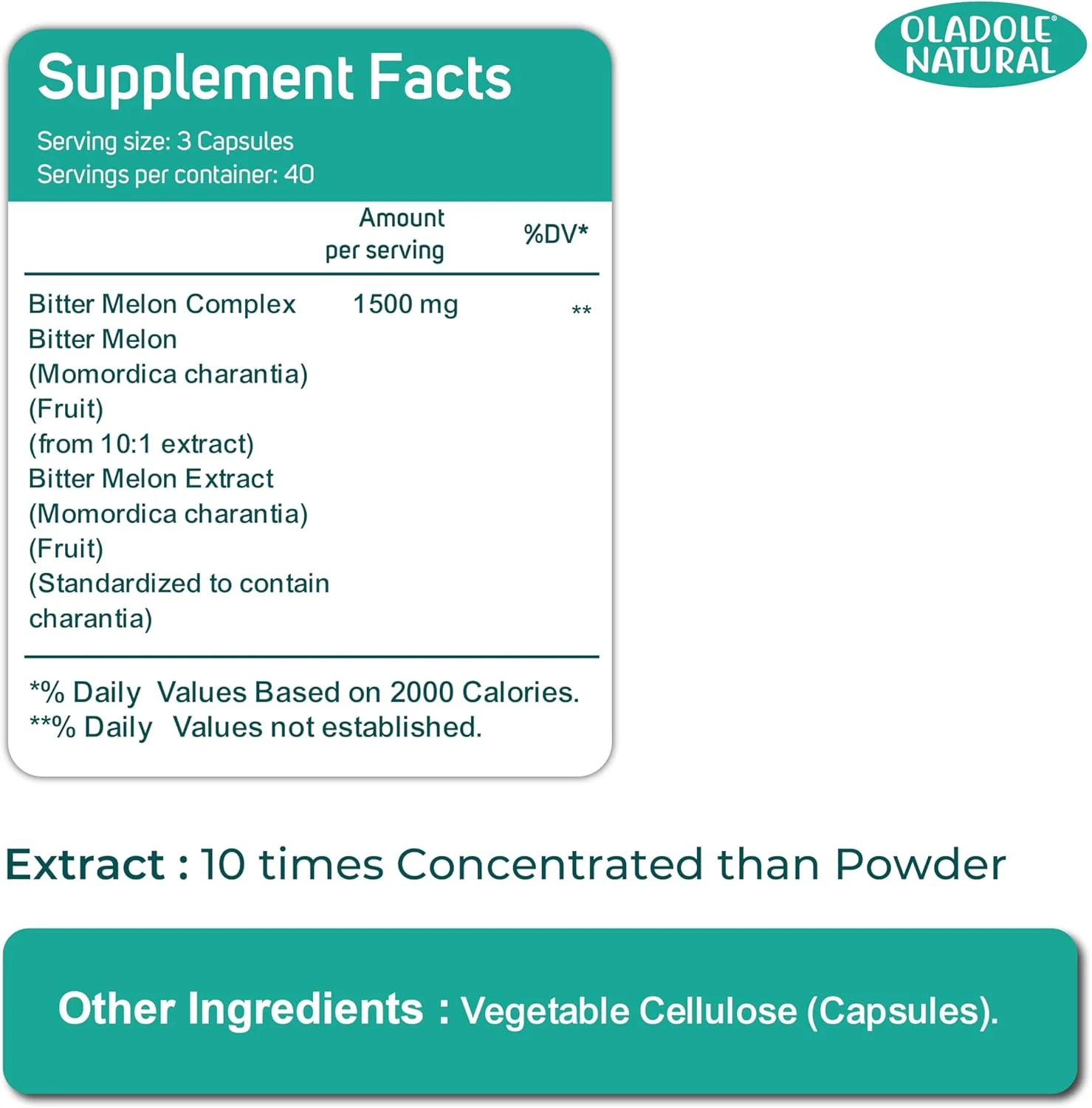 عصاره خیار تلخ طبیعی اولادول (10:1) 1500 میلی گرم - 120 کپسول گیاهی | پشتیبانی گیاهی برای قند خون، سلامت دستگاه گوارش، متابولیسم و تندرستی کلی | فرمول غنی از آنتی اکسیدان | غیر GMO