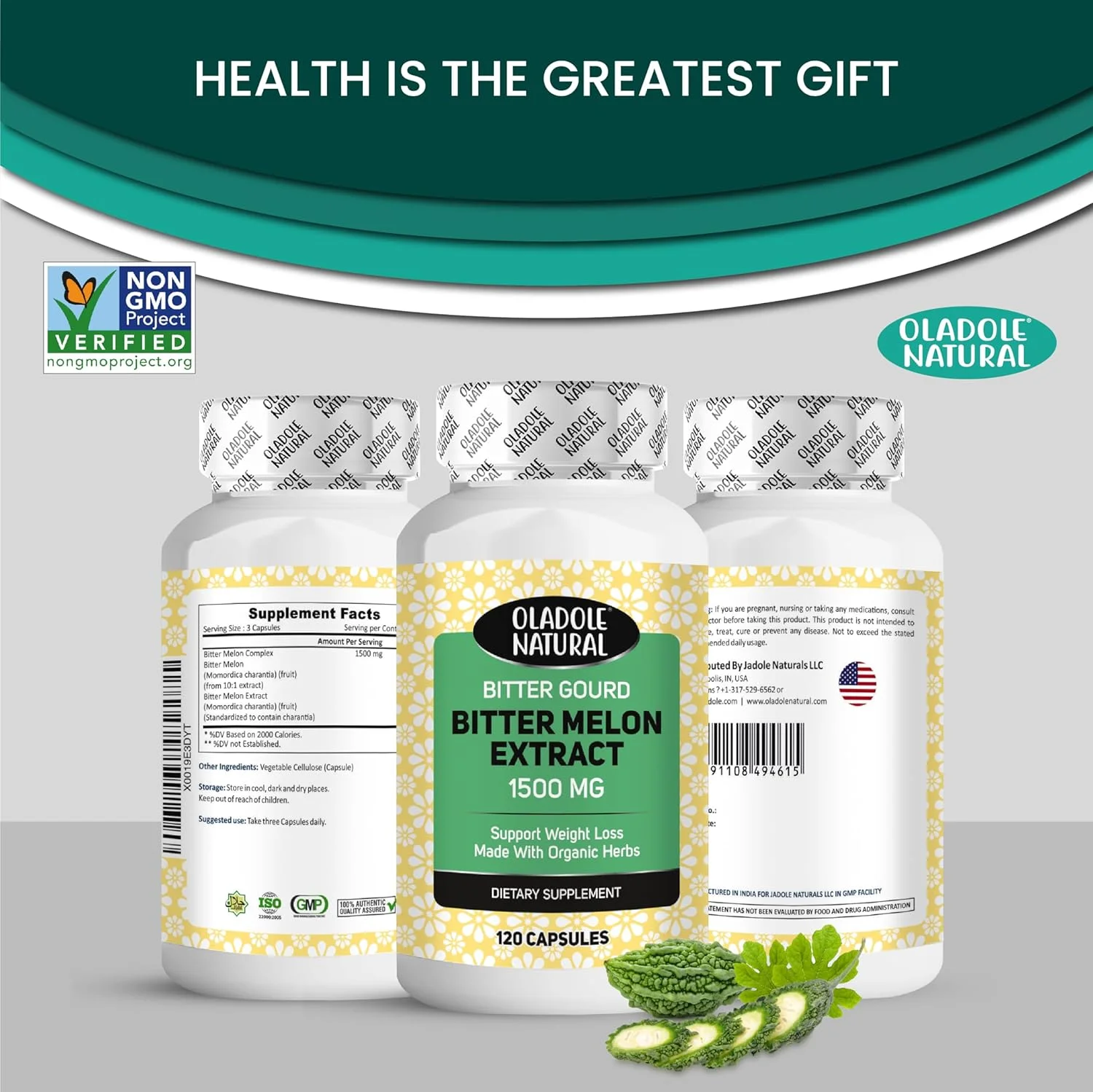 عصاره خیار تلخ طبیعی اولادول (10:1) 1500 میلی گرم - 120 کپسول گیاهی | پشتیبانی گیاهی برای قند خون، سلامت دستگاه گوارش، متابولیسم و تندرستی کلی | فرمول غنی از آنتی اکسیدان | غیر GMO