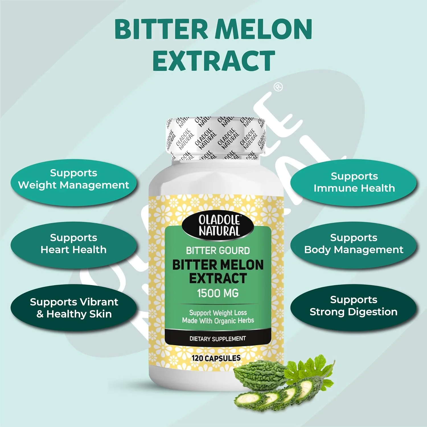 عصاره خیار تلخ طبیعی اولادول (10:1) 1500 میلی گرم - 120 کپسول گیاهی | پشتیبانی گیاهی برای قند خون، سلامت دستگاه گوارش، متابولیسم و تندرستی کلی | فرمول غنی از آنتی اکسیدان | غیر GMO
