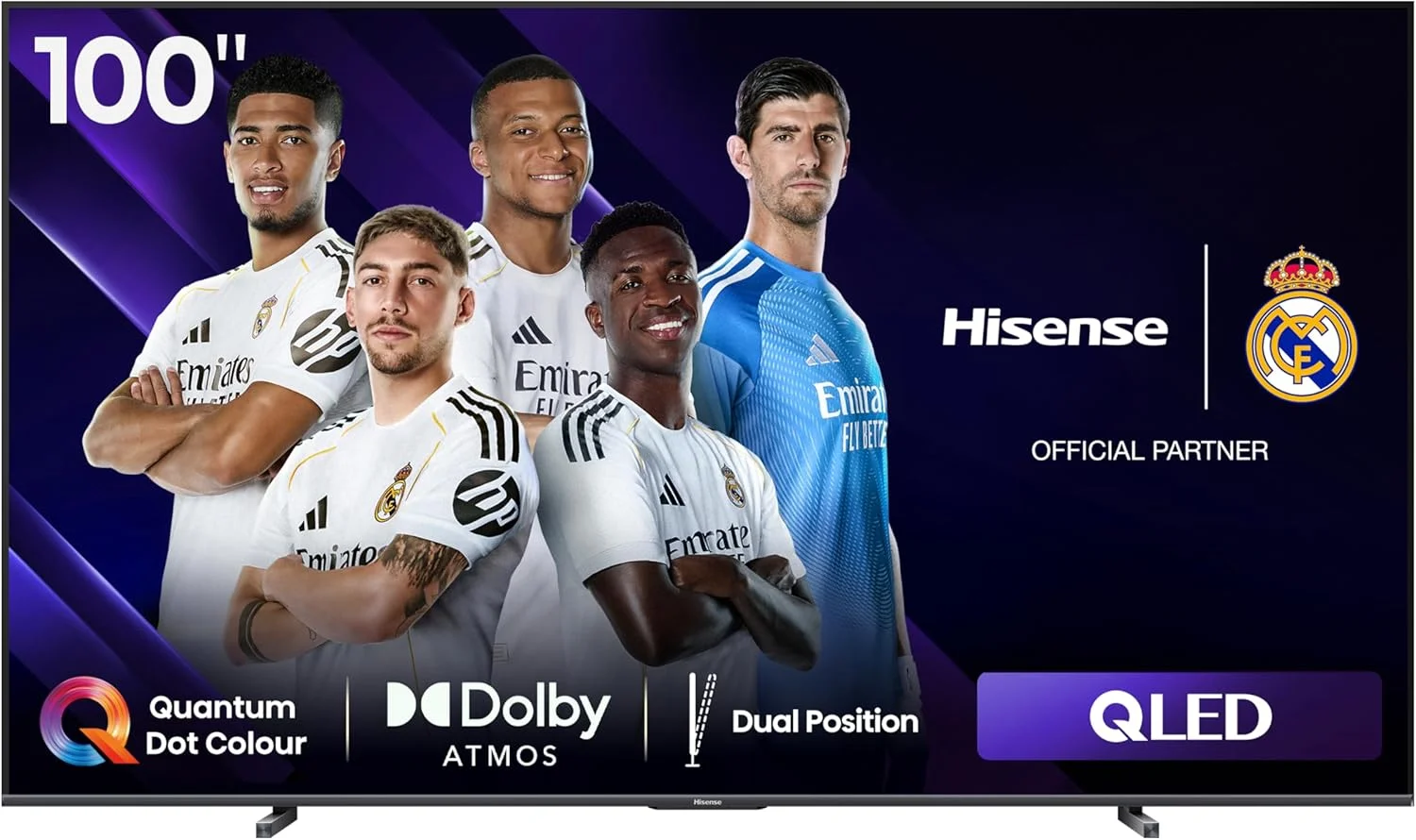 تلویزیون هوشمند 100 اینچی هایسنس QLED با نرخ نوسازی 144 هرتز مدل 100E7N - رنگ Quantum Dot، ساب ووفر داخلی، Dolby Vision Atmos، حالت فیلمساز، یوتیوب، نتفلیکس، شاهد و دیزنی پلاس (مدل جدید 2025)