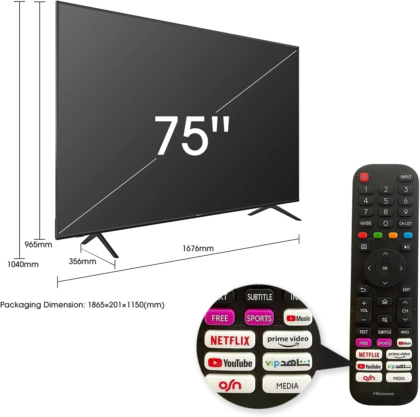 تلویزیون 75 اینچ هایسنس UHD هوشمند HDR 10/HLG وای فای (2.4 گیگاهرتز) بلوتوث 5.0 DLNA HDCP نسخه H.265 - مدل 75A6GE (2021) - مشکی تلویزیون 75 اینچ هایسنس UHD هوشمند HDR 10/HLG وای فای (2.4 گیگاهرتز) بلوتوث 5.0 DLNA HDCP نسخه H.265 - مدل 75A6GE (2021) - مشکی