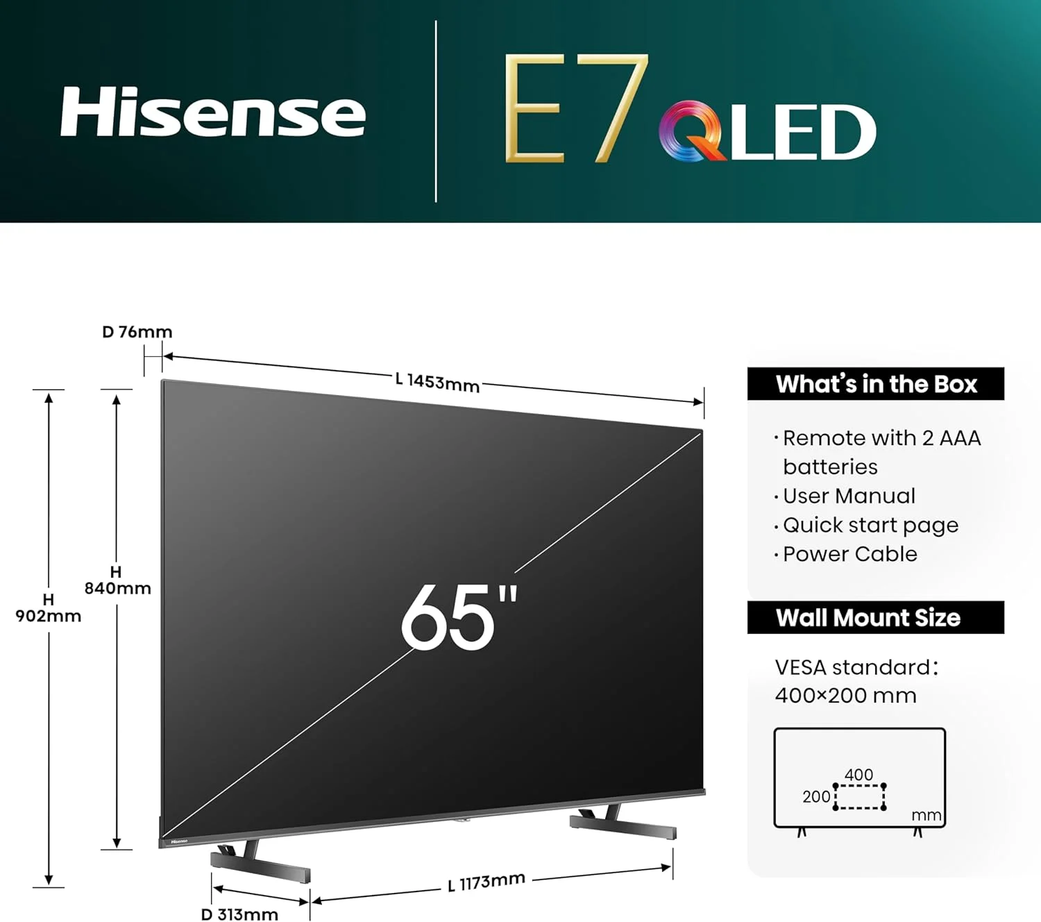 تلویزیون هوشمند 65 اینچ هایسنس QLED مدل E7N - رنگ نقطه کوانتومی، تصویر هوش مصنوعی، Dolby Vision، Dolby Atmos، اشتراک گذاری به تلویزیون، کنترل صوتی، حالت فیلمساز، یوتیوب، نتفلیکس، دیزنی پلاس و شاهد، 65E7N (نسخه 2024 امارات) تلویزیون هوشمند 65 اینچ هایسنس QLED مدل E7N - رنگ نقطه کوانتومی، تصویر هوش مصنوعی، Dolby Vision، Dolby Atmos، اشتراک گذاری به تلویزیون، کنترل صوتی، حالت فیلمساز، یوتیوب، نتفلیکس، دیزنی پلاس و شاهد، 65E7N (نسخه 2024 امارات)