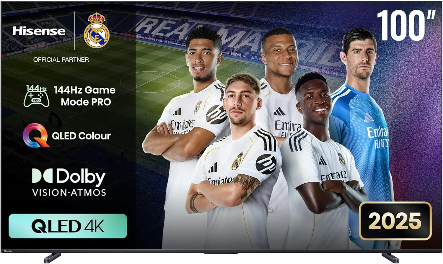 تلویزیون هوشمند 100 اینچی هایسنس 4K QLED – بهترین برای سینمای خانگی و گیمینگ | حالت بازی 144 هرتز، VRR، رنگ QLED، Dolby Vision & Atmos، تصویر AI، HDR10+، Netflix & Prime Video (100Q7Q - 2025) تلویزیون هوشمند 100 اینچی هایسنس 4K QLED – بهترین برای سینمای خانگی و گیمینگ | حالت بازی 144 هرتز، VRR، رنگ QLED، Dolby Vision & Atmos، تصویر AI، HDR10+، Netflix & Prime Video (100Q7Q - 2025)