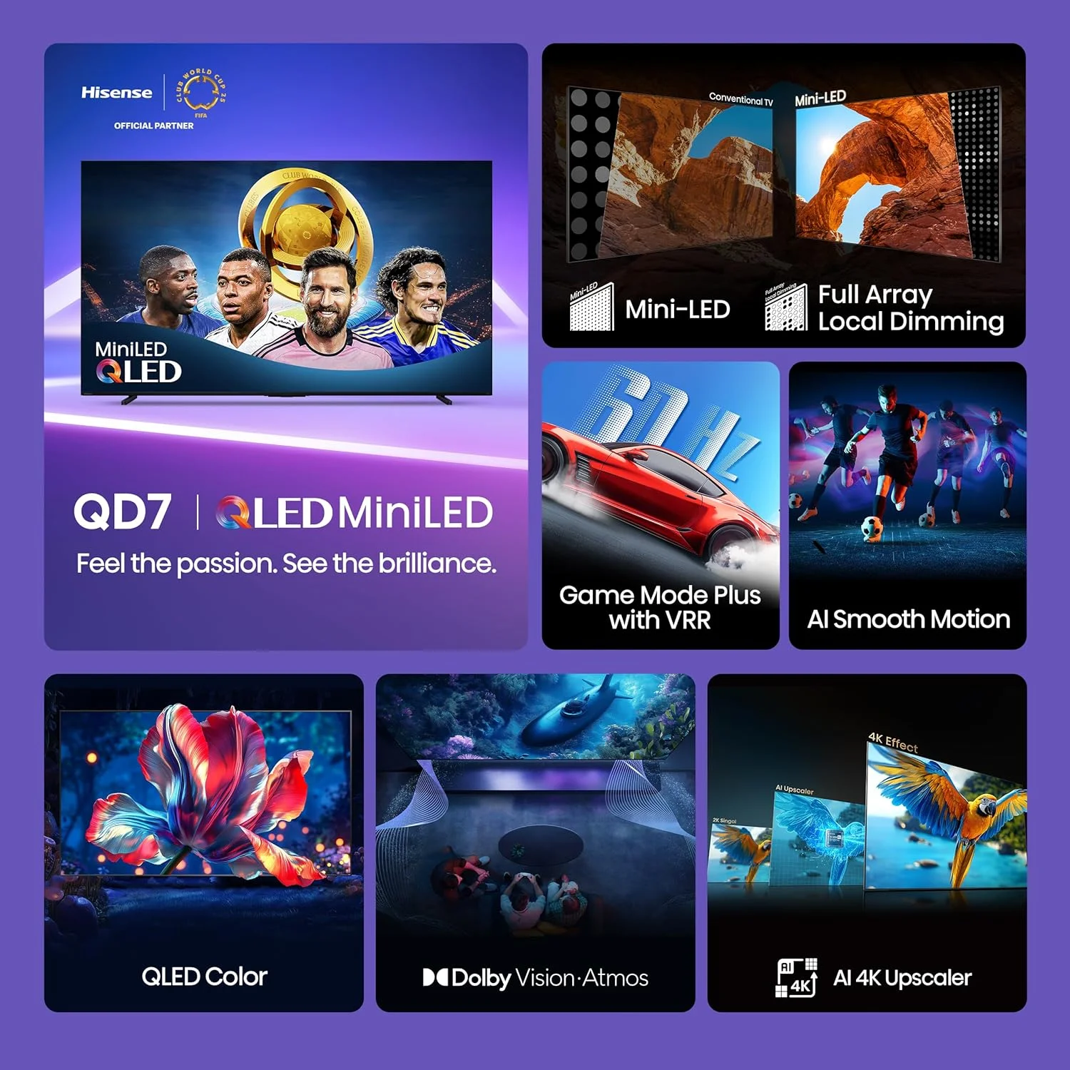 تلویزیون هوشمند 50 اینچ هایسنس سری QD7 مدل Mini-LED 4K UHD Fire TV (مدل 50QD7QF, 2025) - QLED، HDR10+، Dolby Vision، Dolby Atmos، حالت بازی پلاس، ALLM، دارای الکسا با ریموت کنترل صوتی، پخش جریانی تلویزیون، مشکی تلویزیون هوشمند 50 اینچ هایسنس سری QD7 مدل Mini-LED 4K UHD Fire TV (مدل 50QD7QF, 2025) - QLED، HDR10+، Dolby Vision، Dolby Atmos، حالت بازی پلاس، ALLM، دارای الکسا با ریموت کنترل صوتی، پخش جریانی تلویزیون، مشکی