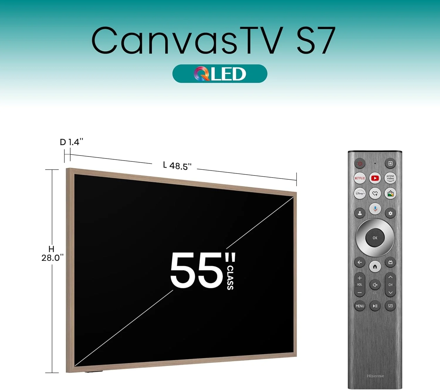 تلویزیون 55 اینچ هایسنس مدل 55S7N CanvasTV™ 4K QLED Google TV با حالت هنری، DTS Virtual:X، Dolby Vision/HDR10/HDR10+/HLG، نرخ نوسازی 144 هرتز، حالت بازی PRO و کنترل صوتی تلویزیون 55 اینچ هایسنس مدل 55S7N CanvasTV™ 4K QLED Google TV با حالت هنری، DTS Virtual:X، Dolby Vision/HDR10/HDR10+/HLG، نرخ نوسازی 144 هرتز، حالت بازی PRO و کنترل صوتی