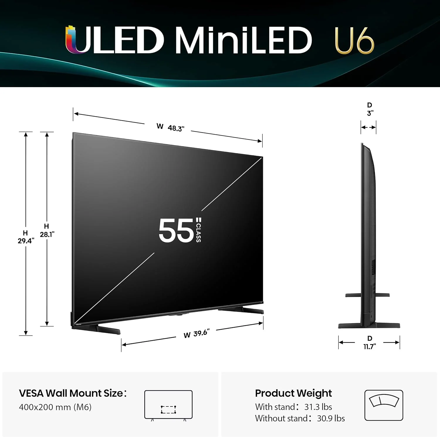 تلویزیون هوشمند 55 اینچ هایسنس سری U6 مدل (55U65QF, مدل 2025) - مینی ال ای دی 4K UHD، QLED، نرخ نوسازی 144 هرتز، HDR10+، Dolby Vision IQ، Dolby Atmos، ساب ووفر داخلی، حالت بازی حرفه ای، دارای الکسا تلویزیون هوشمند 55 اینچ هایسنس سری U6 مدل (55U65QF, مدل 2025) - مینی ال ای دی 4K UHD، QLED، نرخ نوسازی 144 هرتز، HDR10+، Dolby Vision IQ، Dolby Atmos، ساب ووفر داخلی، حالت بازی حرفه ای، دارای الکسا