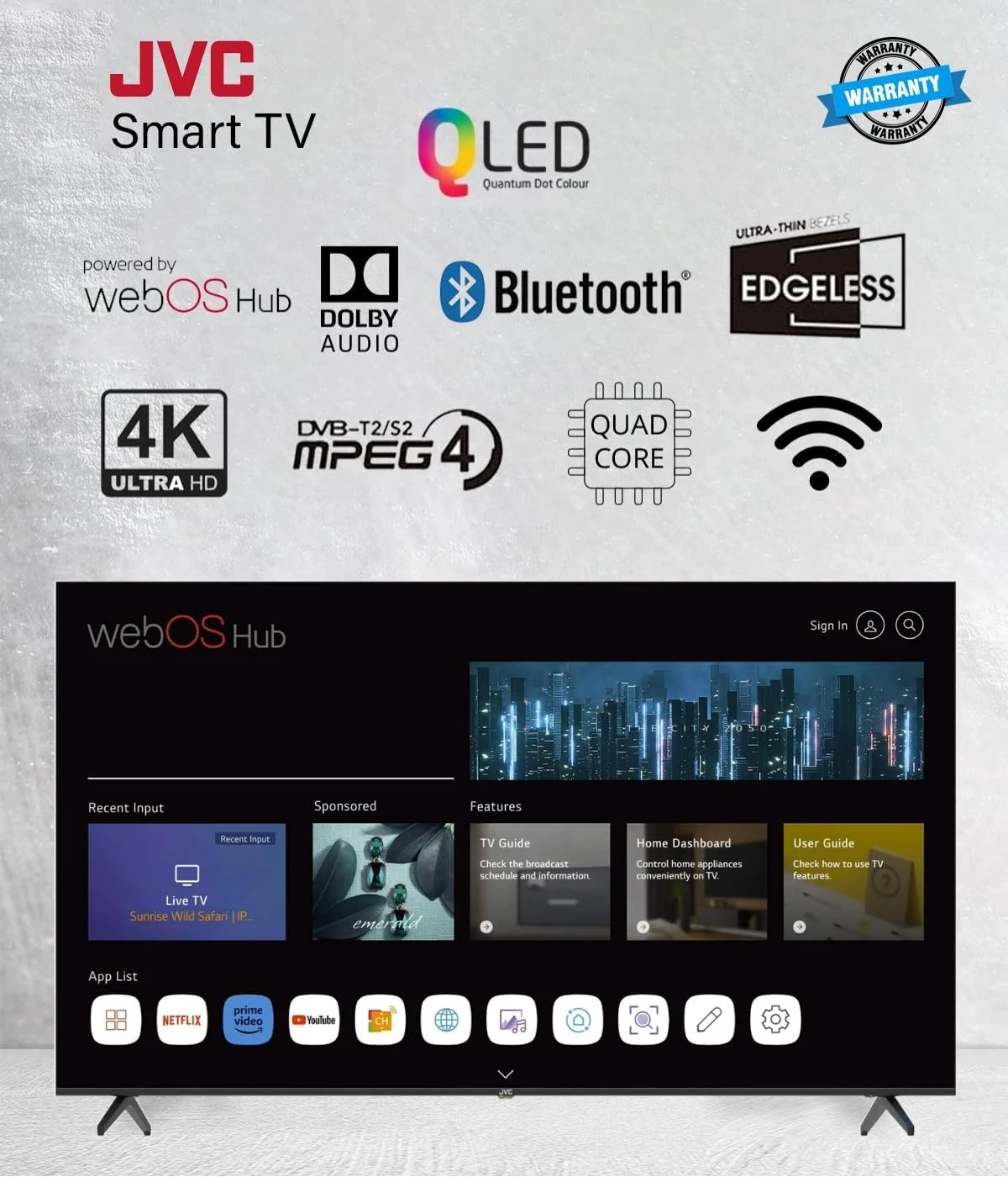 تلویزیون هوشمند 75 اینچ کیولد 4K UHD جی وی سی | تلویزیون WebOS Hub بدون حاشیه با ریموت جادویی، بلوتوث، Dolby Audio، Apple Airplay، پردازنده چهار هسته ای، WiFi - LT-75NQ7155W