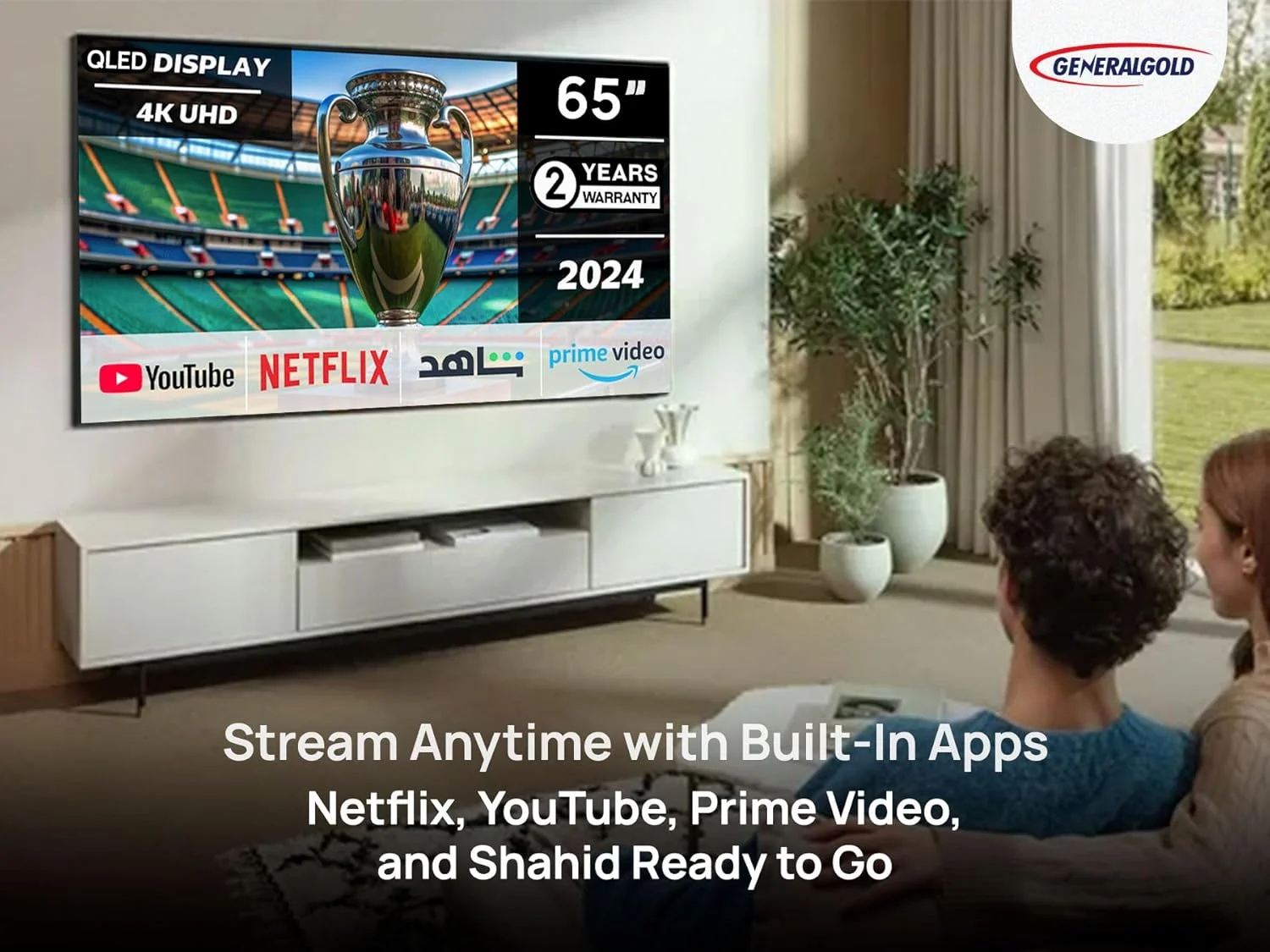 تلویزیون هوشمند 65 اینچ جنرال گلد QLED 4K UHD، مدل جدید 2024، تلویزیون WebOS، WiFi، بلوتوث، تشخیص صدا، طراحی بدون قاب، نتفلیکس، یوتیوب، پرایم ویدیو (65 اینچ)