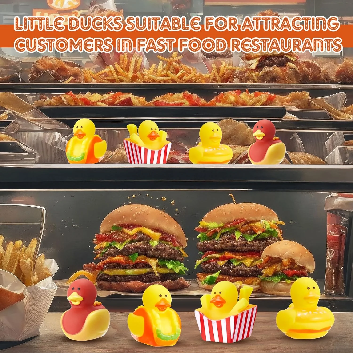 اردک های لاستیکی فست فودی Deekin، بسته 50 عددی، 2 اینچی، مجموعه کوچک و جذاب، شامل سیب زمینی سرخ کرده، همبرگر، هات داگ و تاکو، مینی اردک های کوچک برای استخر، اسباب بازی های حمام برای تزیین و مهمانی، 4 مدل اردک های لاستیکی فست فودی Deekin، بسته 50 عددی، 2 اینچی، مجموعه کوچک و جذاب، شامل سیب زمینی سرخ کرده، همبرگر، هات داگ و تاکو، مینی اردک های کوچک برای استخر، اسباب بازی های حمام برای تزیین و مهمانی، 4 مدل