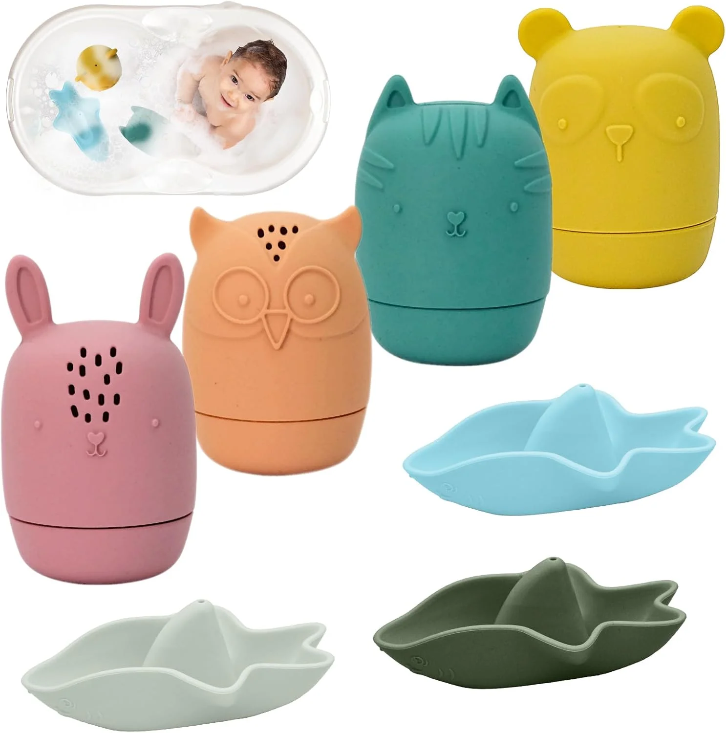 مجموعه 8 عددی اسباب بازی حمام، اسباب بازی وان حمام، اسباب بازی آبی سیلیکونی، اسباب بازی حمام کودک، آب پاش، اسباب بازی حمام، اسباب بازی حمام کودک، حیوانات آب پاش، بدون کپک