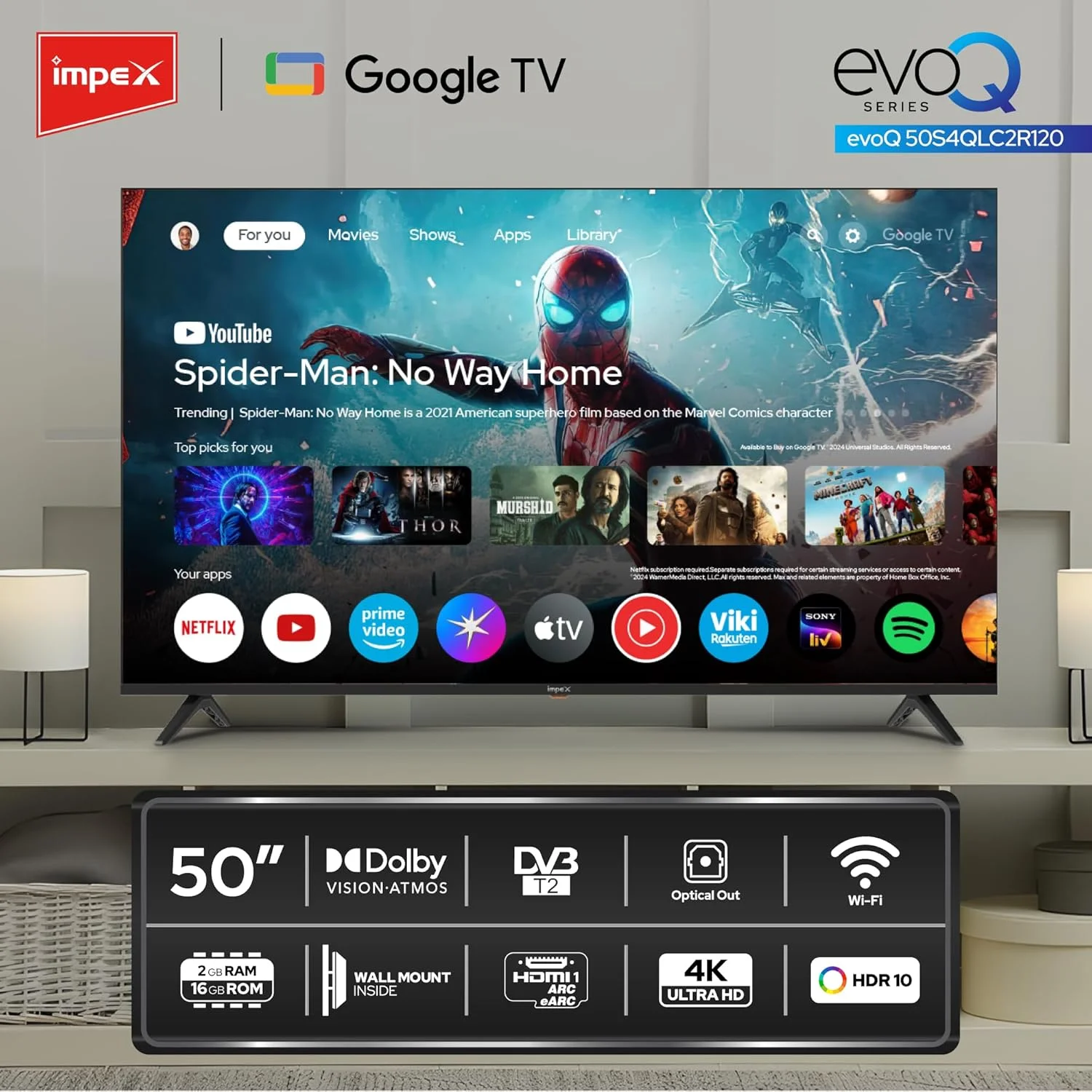 تلویزیون 50 اینچ گوگل QLED ایمپکس مدل evoQ 50S4QLC2R120 | تلویزیون 4K Ultra HD، صدای دالبی، ریموت کنترل صوتی، وای فای و بلوتوث، HDMI ARC، رم 2 گیگابایتی رام 16 گیگابایتی، قابلیت نصب روی دیوار، DVB T2/S2 تلویزیون 50 اینچ گوگل QLED ایمپکس مدل evoQ 50S4QLC2R120 | تلویزیون 4K Ultra HD، صدای دالبی، ریموت کنترل صوتی، وای فای و بلوتوث، HDMI ARC، رم 2 گیگابایتی رام 16 گیگابایتی، قابلیت نصب روی دیوار، DVB T2/S2