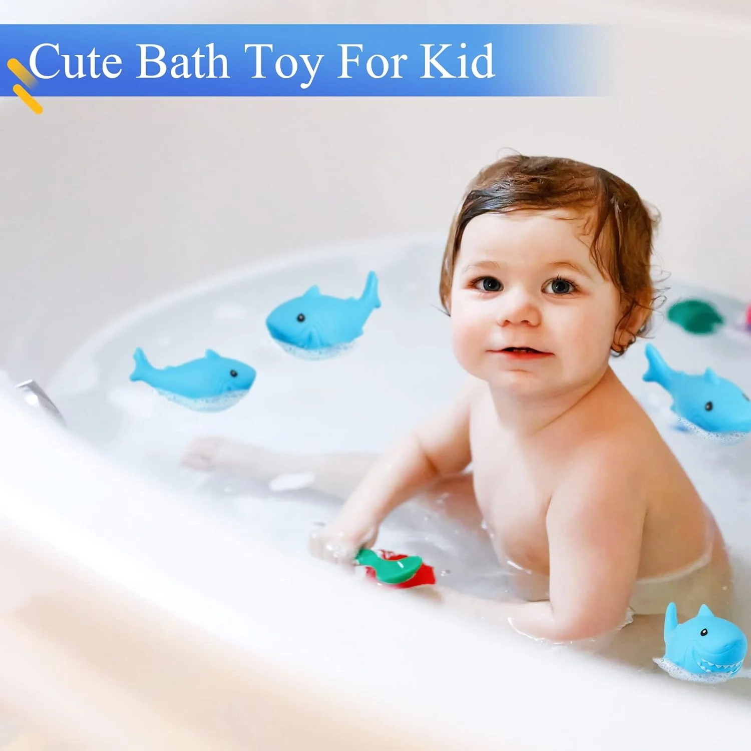 ۵۰ عدد کوسه لاستیکی فشاری Deekin، اسباب بازی های حمام بی خطر و بادوام برای جشن تولد و مهمانی استخر تابستانی، 7.62 x 4.32 سانتی متر، آبی