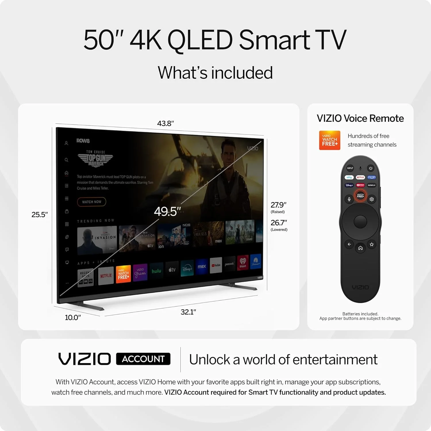 تلویزیون هوشمند 50 اینچی VIZIO Quantum Pro 4K 120Hz QLED HDR10+ با Dolby Vision، Active Full Array، گیمینگ PC با نرخ 240Hz در رزولوشن 1080p، WiFi 6E، Apple AirPlay، Chromecast داخلی، مدل M50QXM-K01، سال 2023 تلویزیون هوشمند 50 اینچی VIZIO Quantum Pro 4K 120Hz QLED HDR10+ با Dolby Vision، Active Full Array، گیمینگ PC با نرخ 240Hz در رزولوشن 1080p، WiFi 6E، Apple AirPlay، Chromecast داخلی، مدل M50QXM-K01، سال 2023
