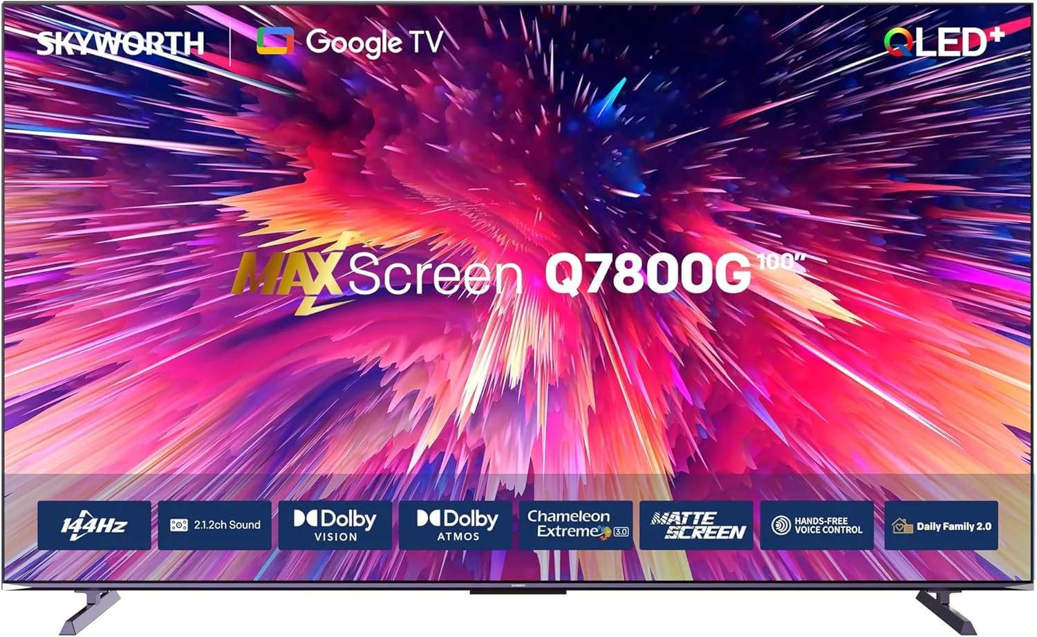 تلویزیون هوشمند 4K QLED گوگل Skyworth 100Q7800 با صفحه نمایش 100 اینچ، Dolby Vision، Dolby Atmos، MEMC 144 هرتز، صدای 60 وات، HDMI 2.1، حافظه 32 گیگابایتی، رم 3 گیگابایتی، Google Assistant، Chromecast، حالت بازی - 1 سال تلویزیون هوشمند 4K QLED گوگل Skyworth 100Q7800 با صفحه نمایش 100 اینچ، Dolby Vision، Dolby Atmos، MEMC 144 هرتز، صدای 60 وات، HDMI 2.1، حافظه 32 گیگابایتی، رم 3 گیگابایتی، Google Assistant، Chromecast، حالت بازی - 1 سال
