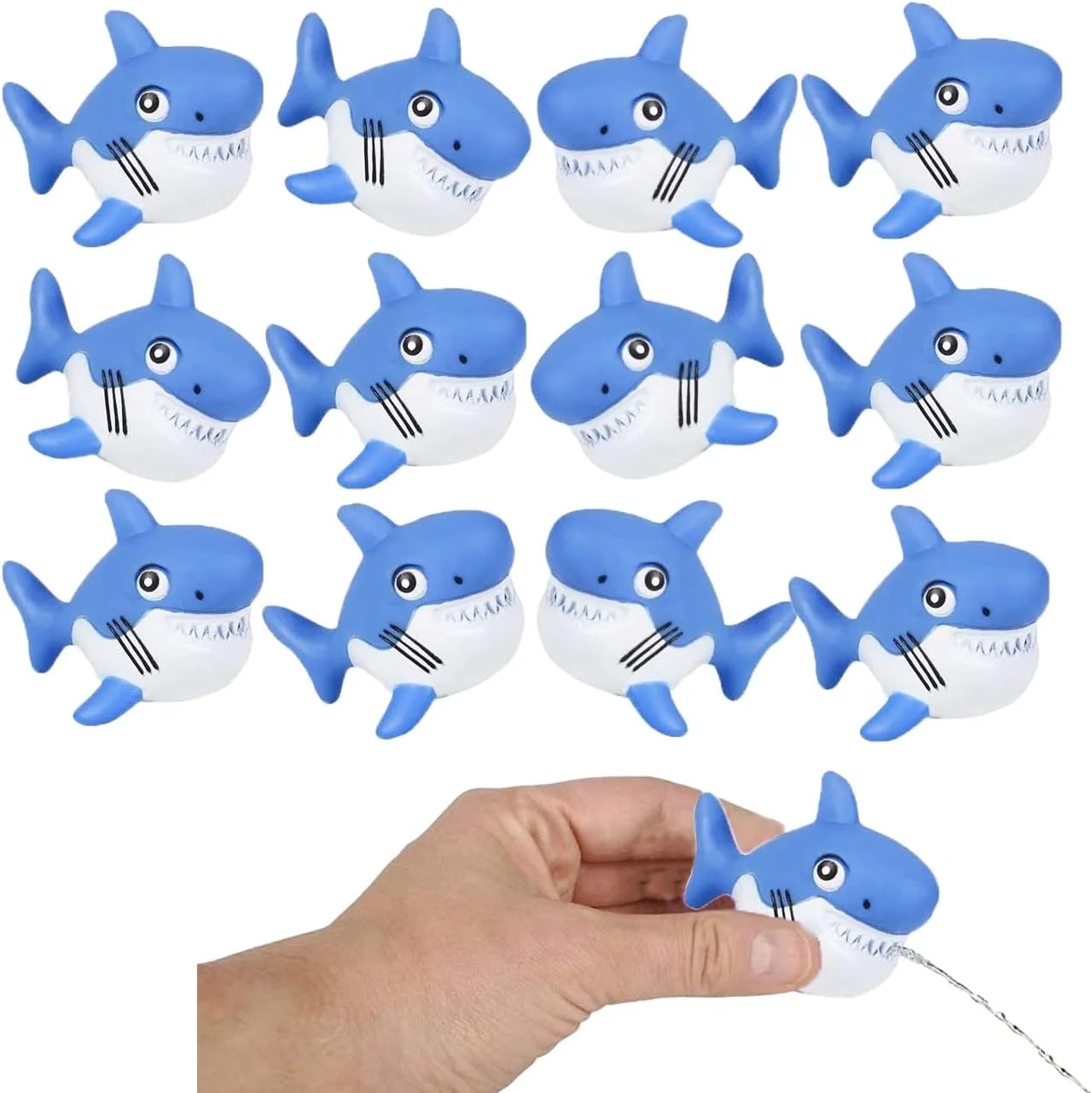 کوسه های لاستیکی آب پاش کوچک و جالب (5.7 سانتی متر)، سرگرمی در حمام با لاستیک نرم، بازی آب پاشی در ساحل و استخر. (12 عدد)