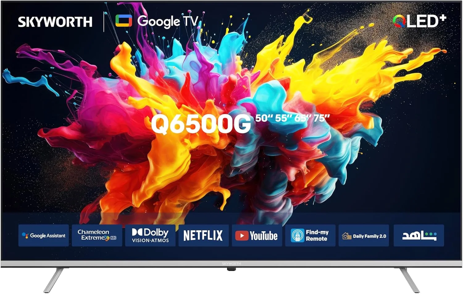 تلویزیون 75 اینچ 4K QLED+ اسکایورث مدل 75Q6500G با Google TV، موتور پردازش تصویر Chameleon Extreme 2.0، فناوری Dolby Atmos، محافظت از چشم Eye Care 2.0، حالت بازی، بلندگوهای 2x12W و کنترل صوتی بدون نیاز به دست تلویزیون 75 اینچ 4K QLED+ اسکایورث مدل 75Q6500G با Google TV، موتور پردازش تصویر Chameleon Extreme 2.0، فناوری Dolby Atmos، محافظت از چشم Eye Care 2.0، حالت بازی، بلندگوهای 2x12W و کنترل صوتی بدون نیاز به دست