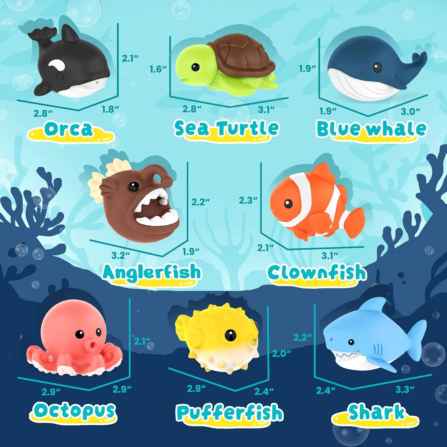 اسباب بازی های حمام لاستیکی زیپی توتس برای کودکان نوپا، 8 عدد اسباب بازی وان حیوانات اقیانوسی، اسباب بازی فواره ای شناور برای کودکان